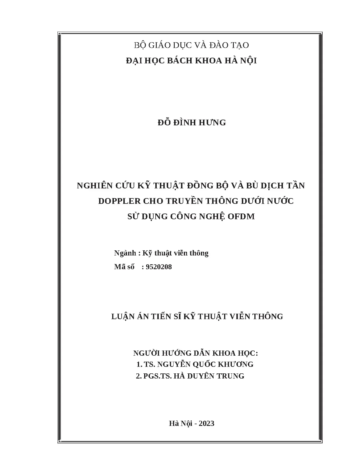 Nghiên cứu đồng bộ và bù dịch tần Doppler dưới nước