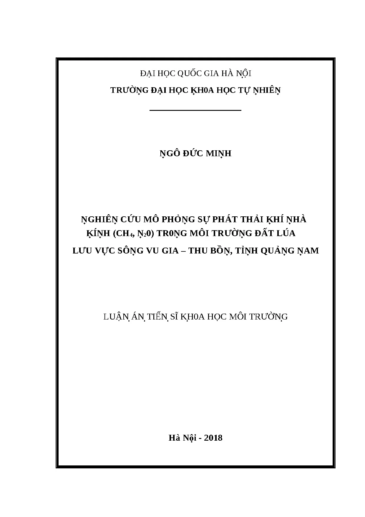 Nghiên cứu mô phỏng sự phát thải khí nhà kính ch4 n2o trong