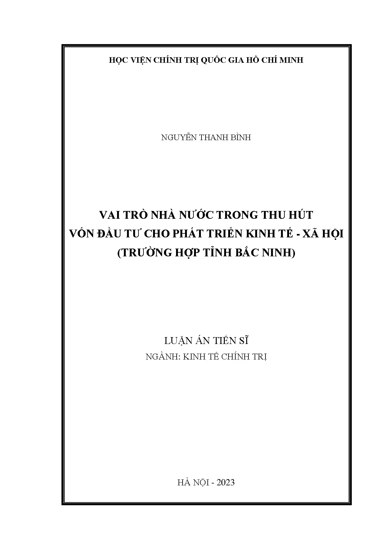 Vai trò nhà nước thu hút vốn đầu tư phát triển kinh tế xã hội tỉnh Bắc Ninh
