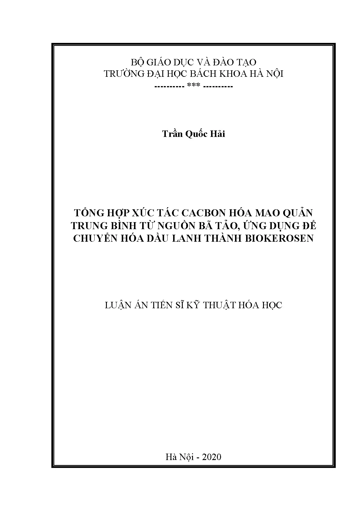 Tổng hợp xúc tác cacbon hóa mao quản trung bình từ nguồn bã