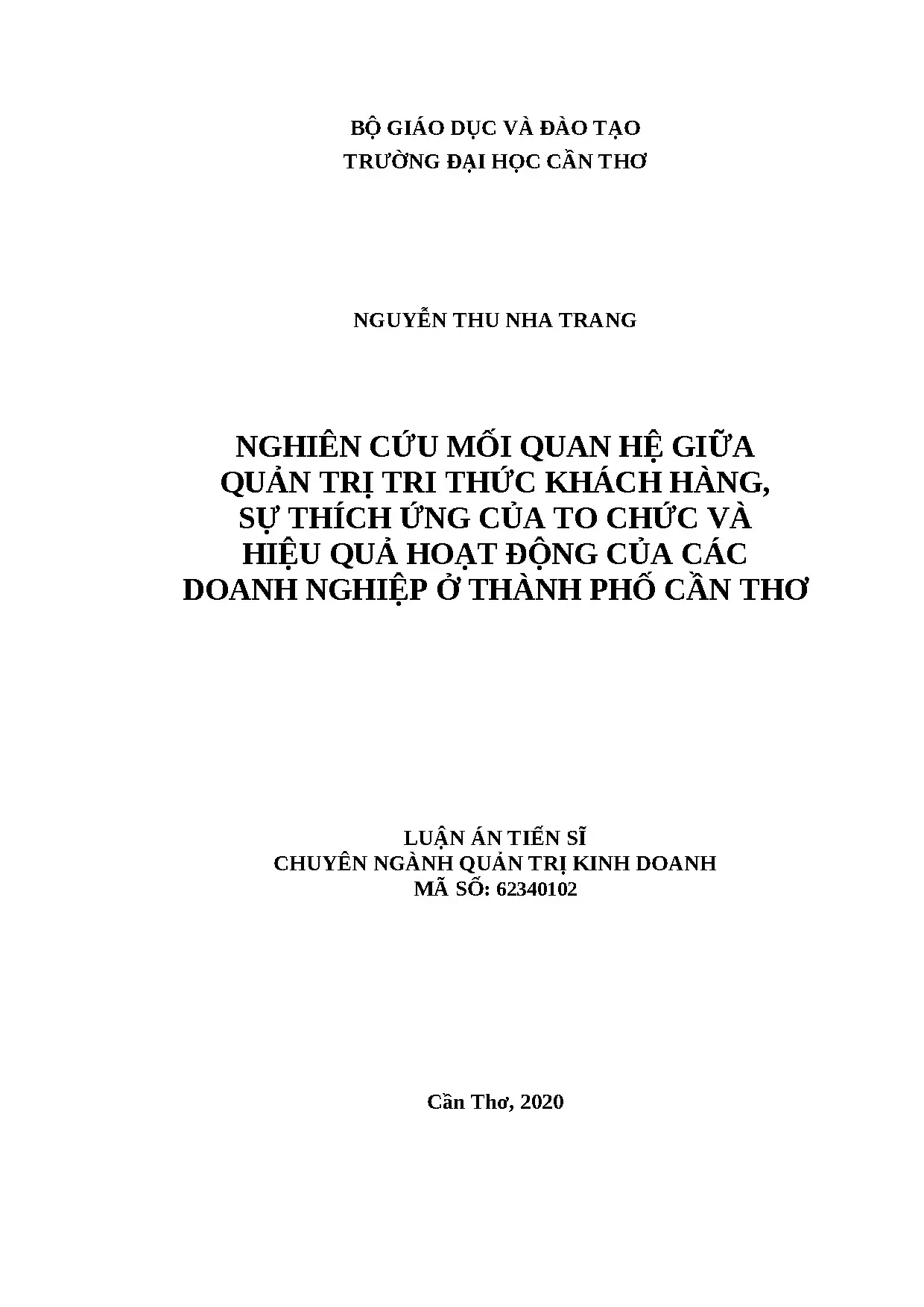 Quản trị tri thức khách hàng & hiệu quả doanh nghiệp tại Cần Thơ