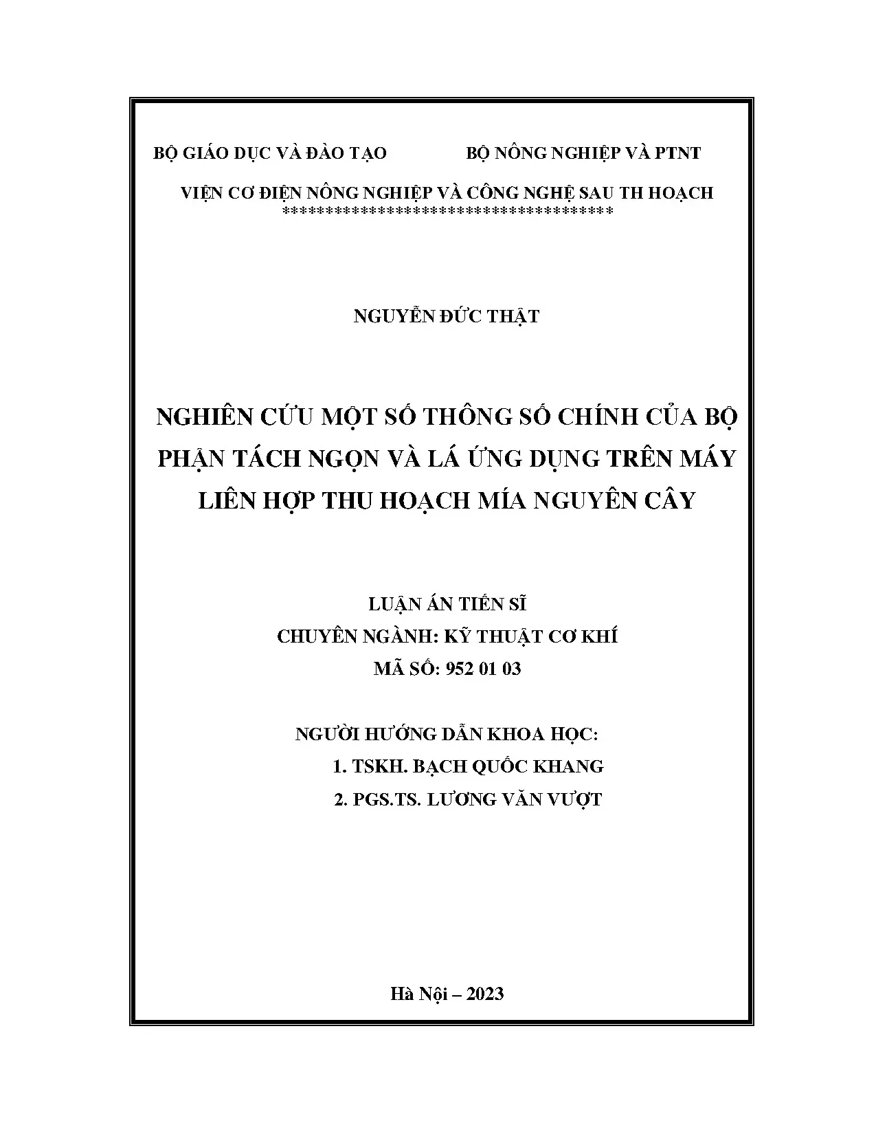 Nghiên cứu một số thông số chính của bộ phận tách ngọn và lá