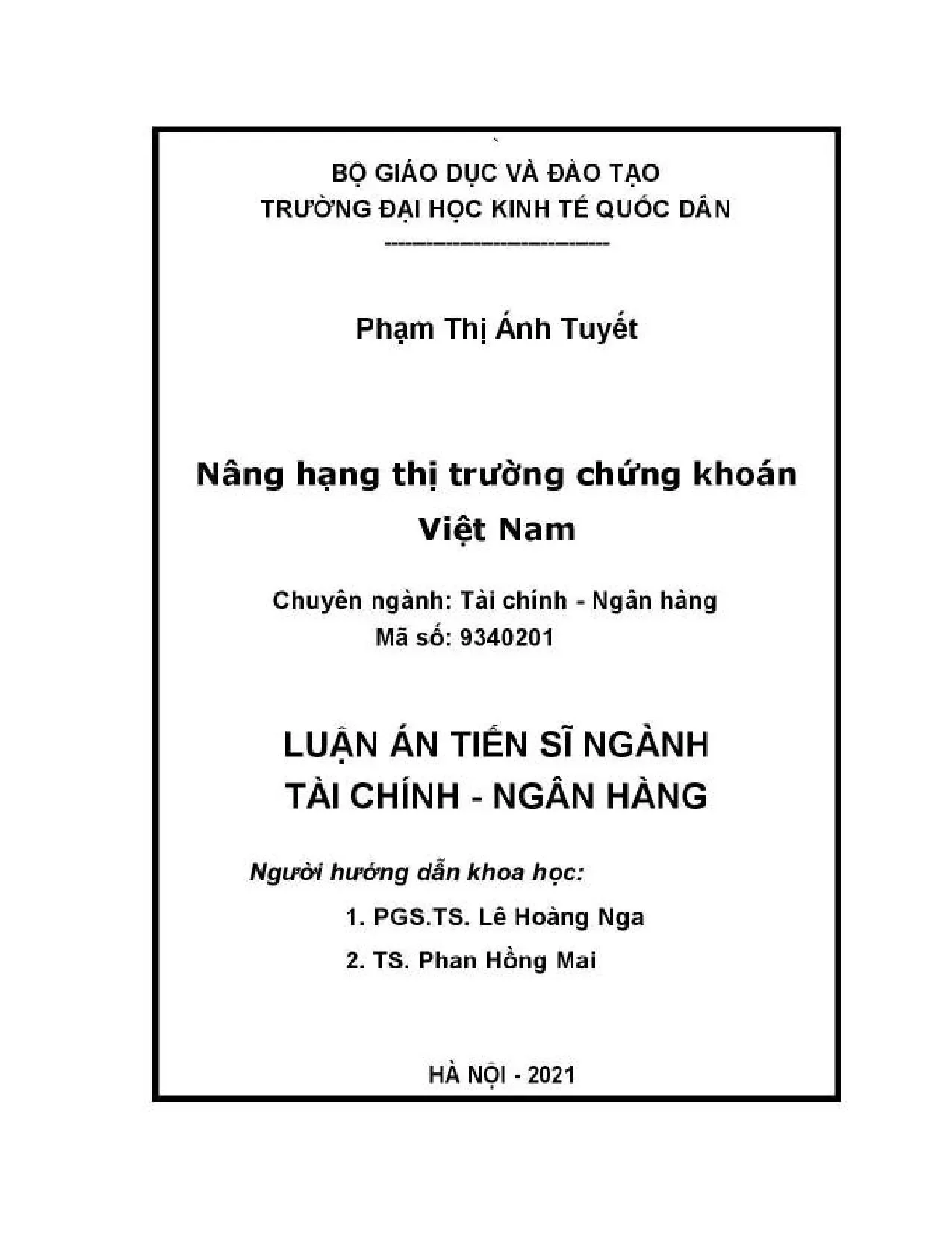 Luận án tiến sĩ nâng hạng thị trường chứng khoán việt nam up