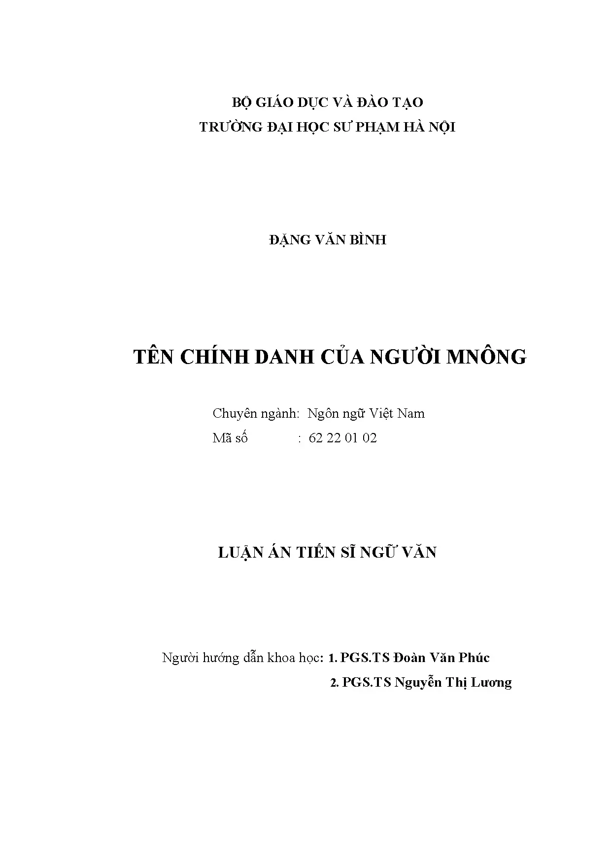 Luận án tiến sĩ tên chính danh của người mnông