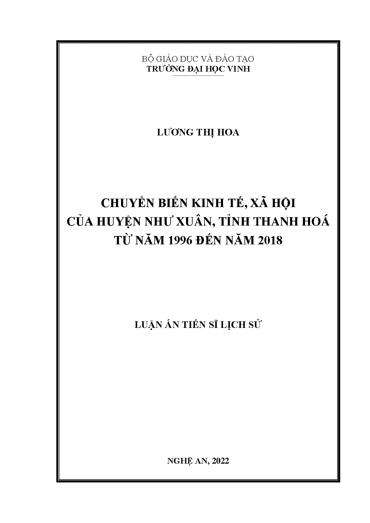 Chuyển biến Kinh tế - Xã hội Huyện Như Xuân, Thanh Hóa 1996-2018