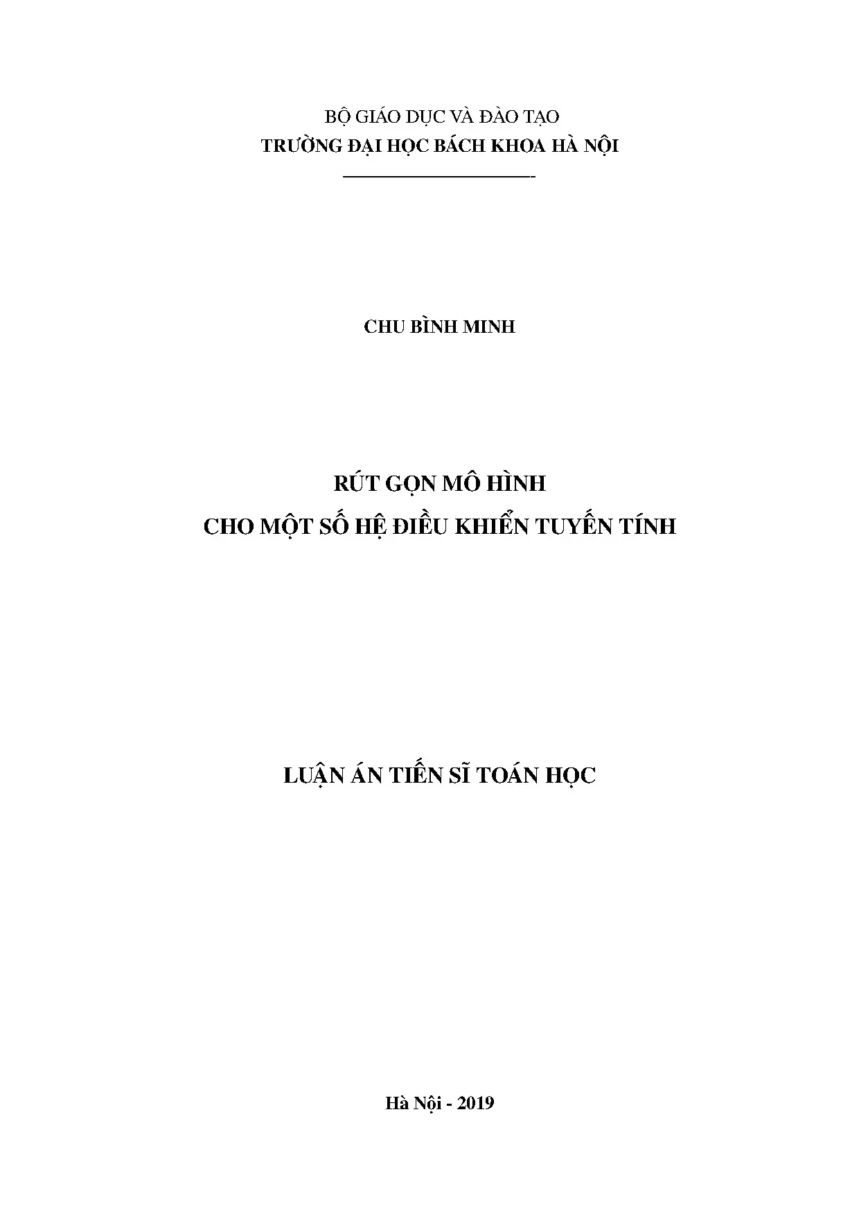 Rút gọn mô hình cho một số hệ điều khiển tuyến tính