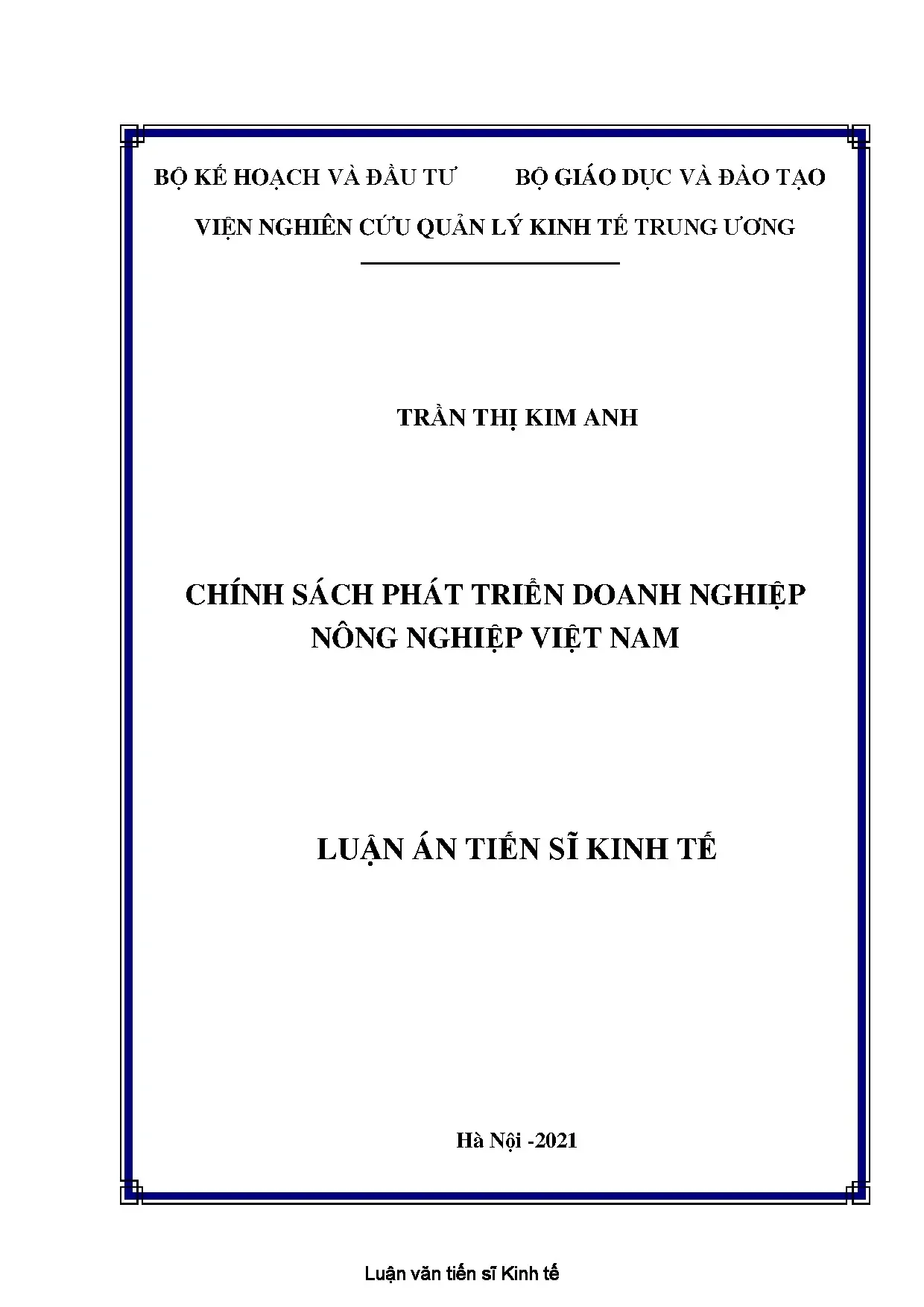 Luận án tiến sĩ chính sách phát triển doanh nghiệp nông nghi