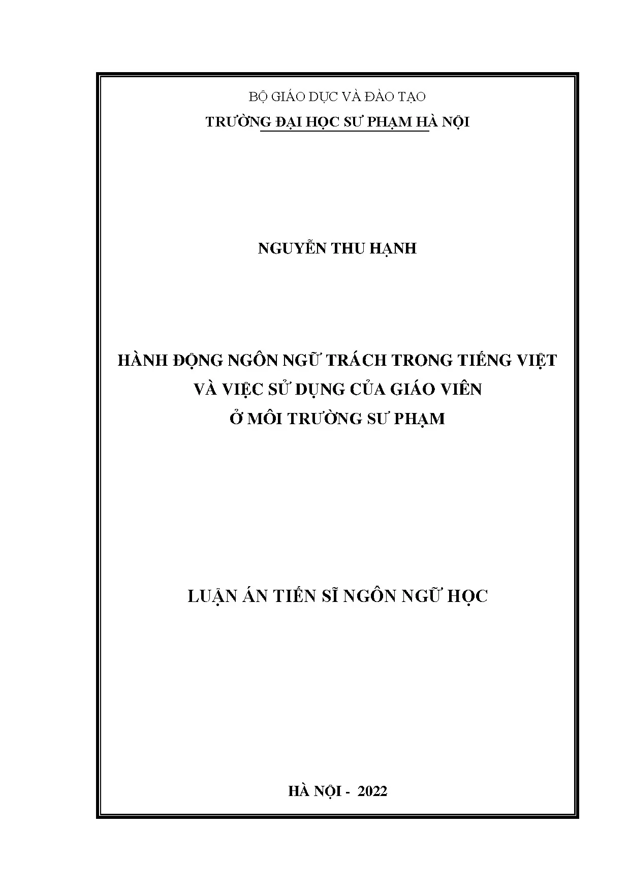 Luận án ngôn ngữ học hành động trách trong tiếng Việt và ứng dụng sư phạm