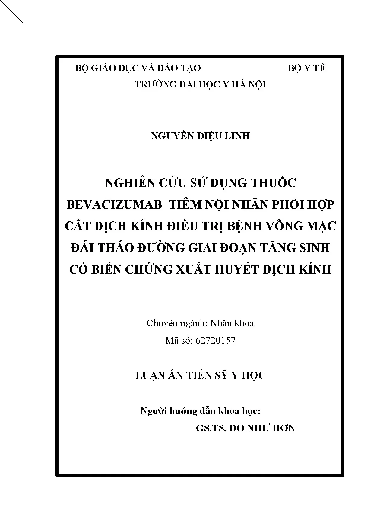 Nghiên cứu bevacizumab tiêm nội nhãn phối hợp cắt dịch kính điều trị võng mạc đái tháo đường