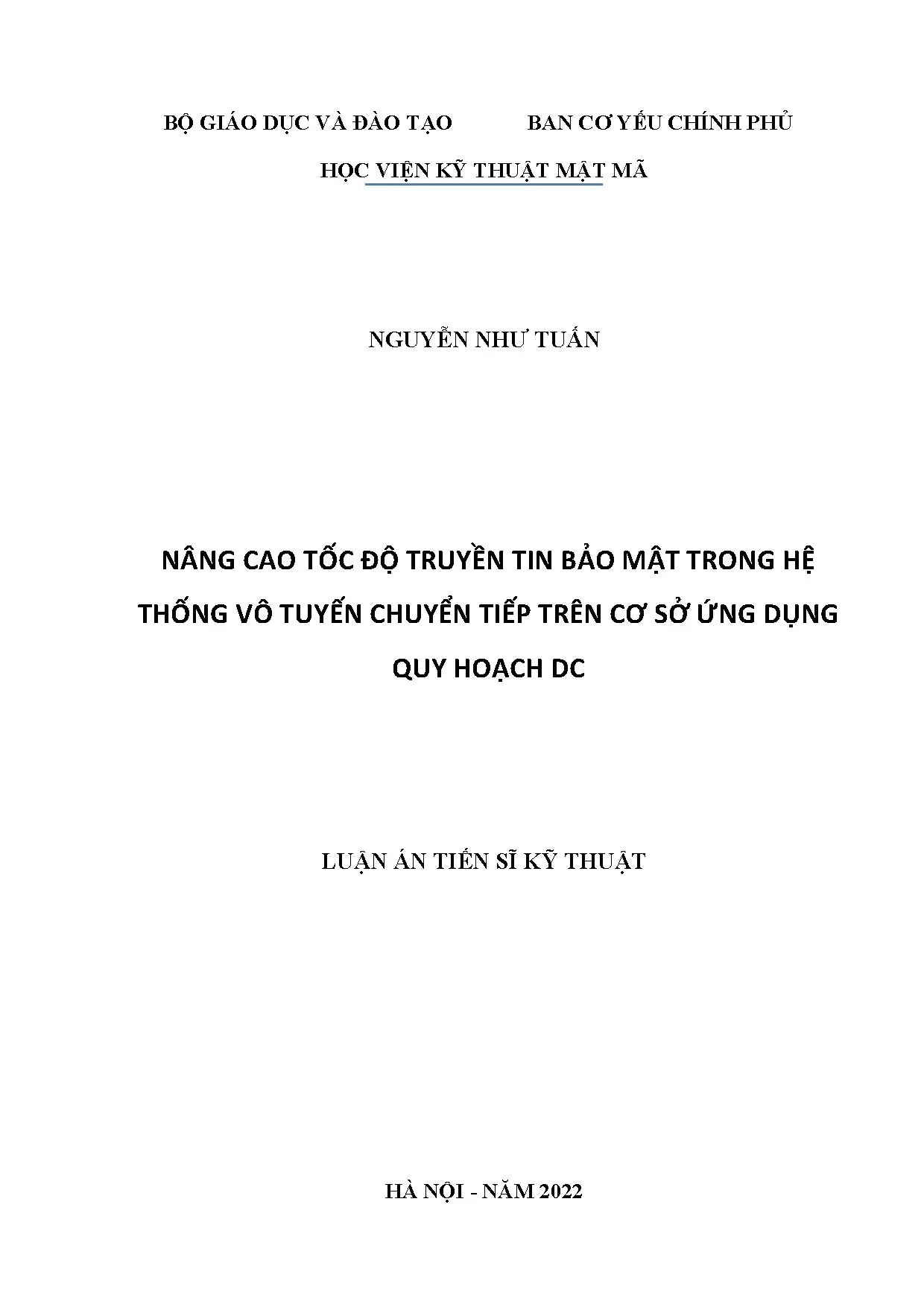 Luận án tiến sĩ nâng cao tốc độ truyền tin bảo mật trong hệ