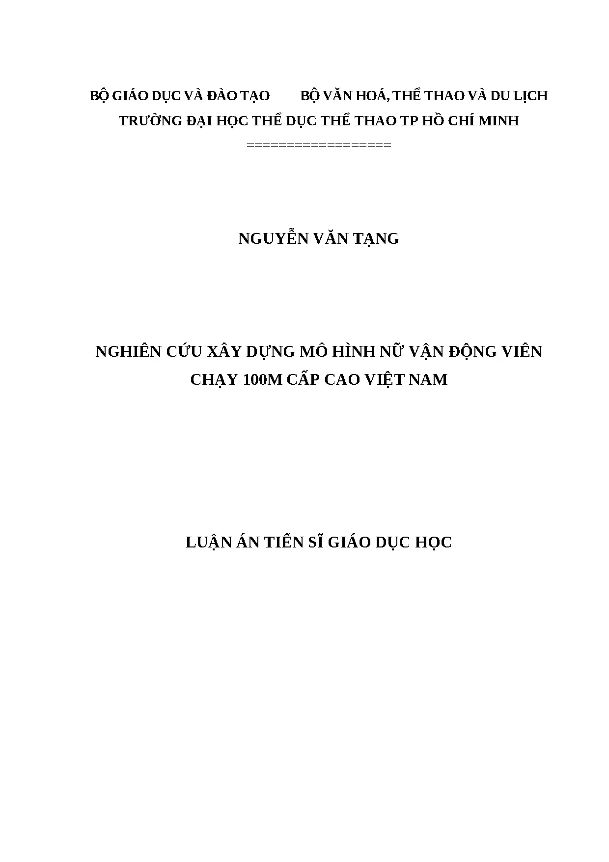 Xây dựng mô hình nữ VĐV chạy 100m cấp cao Việt Nam