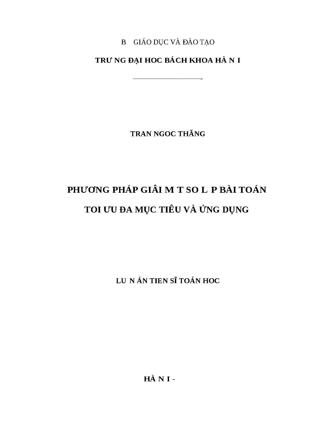 Luận án phương pháp giâi m t so l p bài toán toi ưu đa mục t