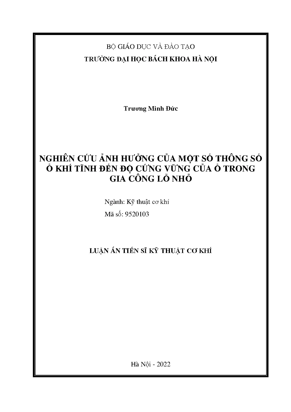 Nghiên cứu ảnh hưởng thông số ổ khí tĩnh đến độ cứng vững gia công lỗ nhỏ