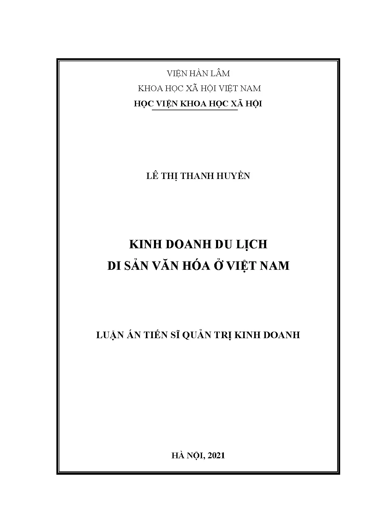 Luận án tiến sĩ: Kinh doanh du lịch di sản văn hóa ở Việt Nam
