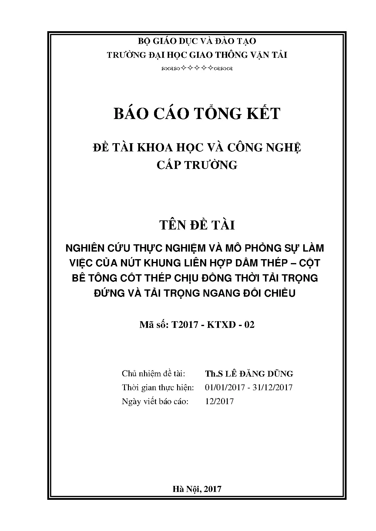 Nghiên cứu thực nghiệm và mô phỏng sự làm việc của nút khung