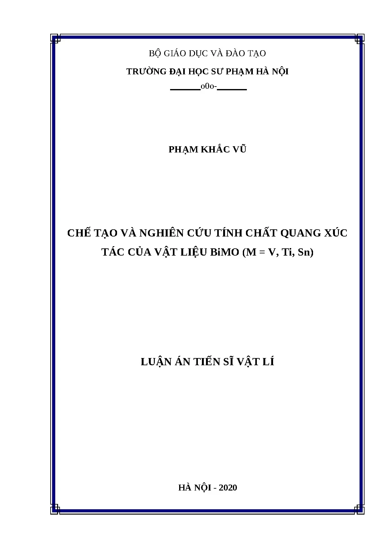 Luận án chế tạo và nghiên cứu tính chất quang xúc tác của vậ