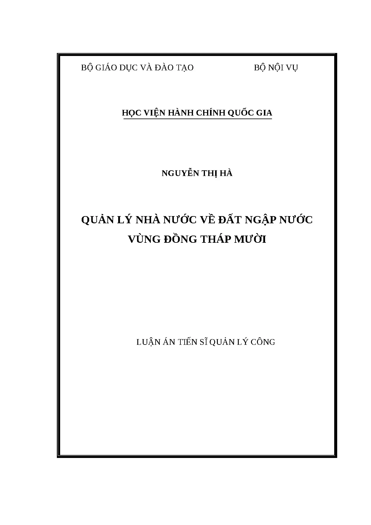 Quản lý nhà nước về đất ngập nước vùng Đồng Tháp Mười