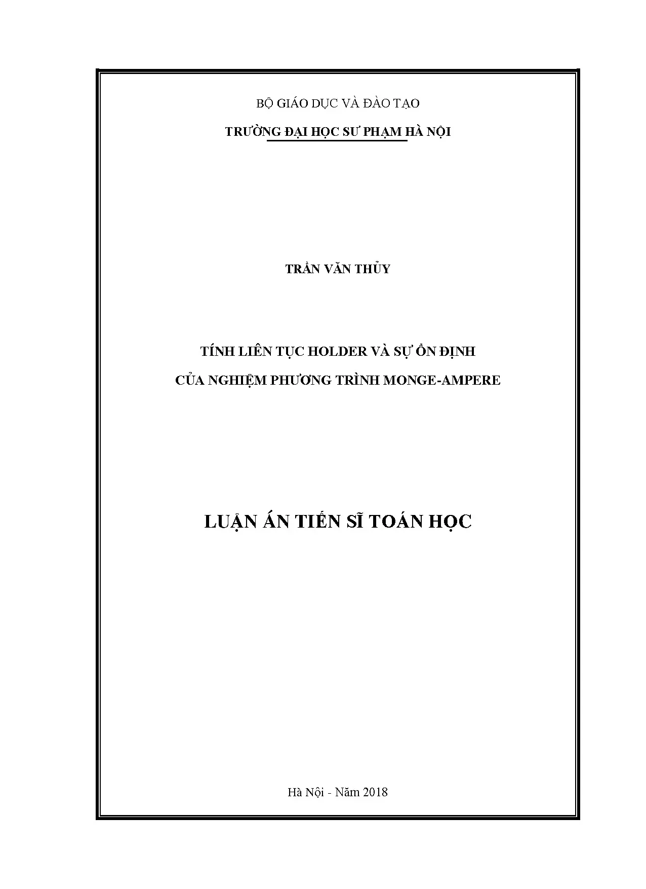 Tính liên tục holder và sự ổn định của nghiệm phương trình m