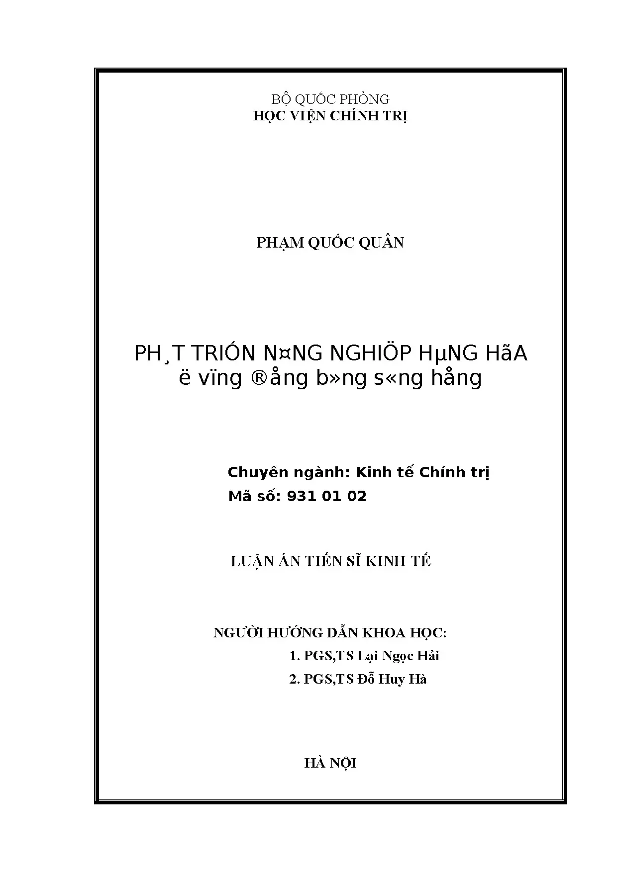 Luận án tiến sĩ phát triển nông nghiệp hàng hóa ở vùng đồng