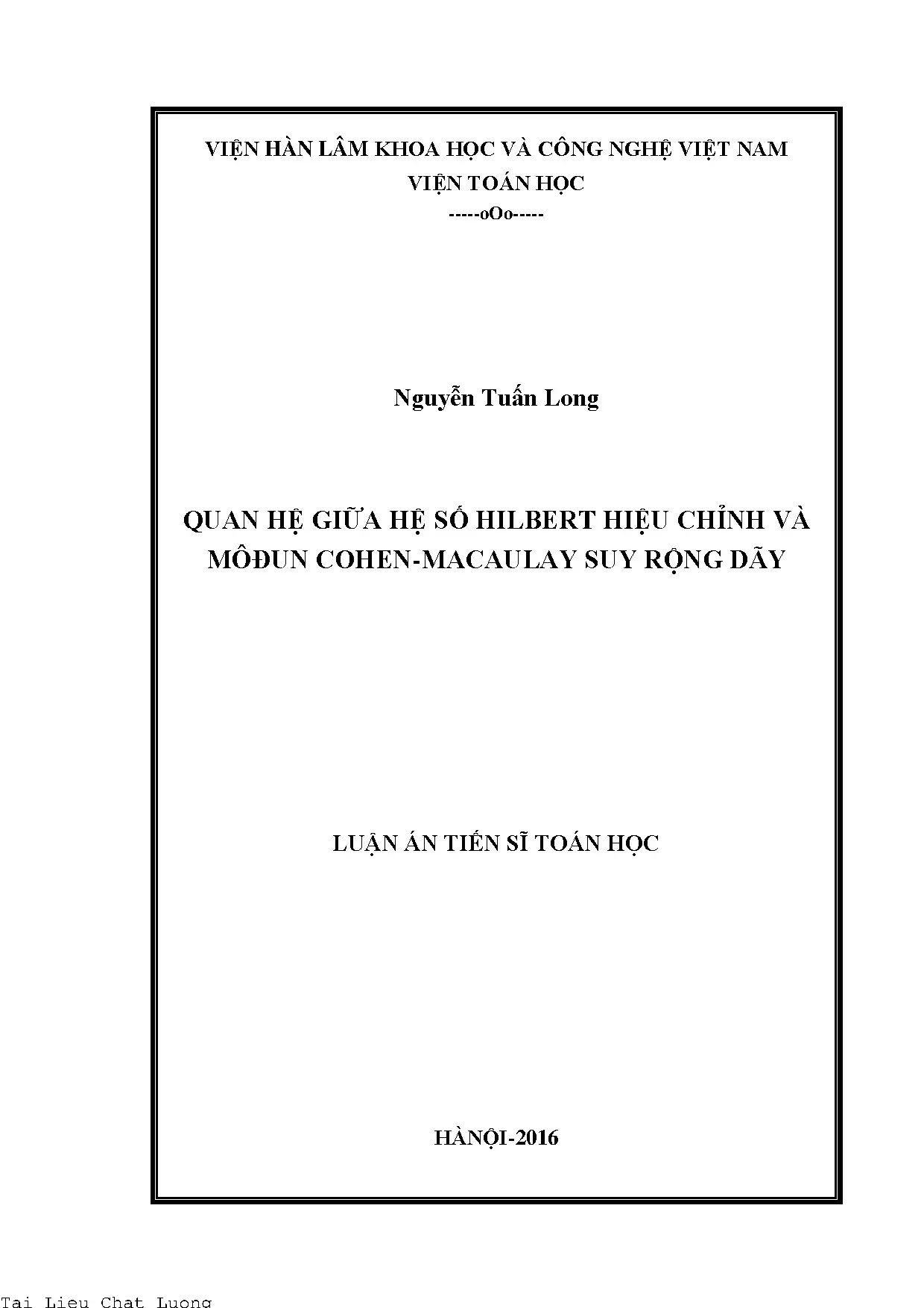 Quan hệ giữa hệ số hilbert hiệu chỉnh và môđun cohen macaula