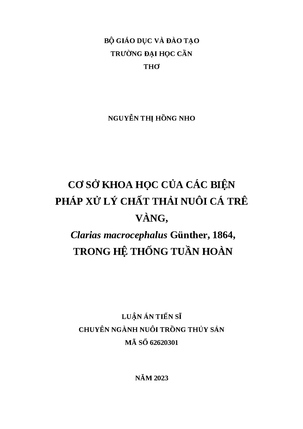 Cơ sở khoa học của các biện pháp xử lý chất thải nuôi cá trê
