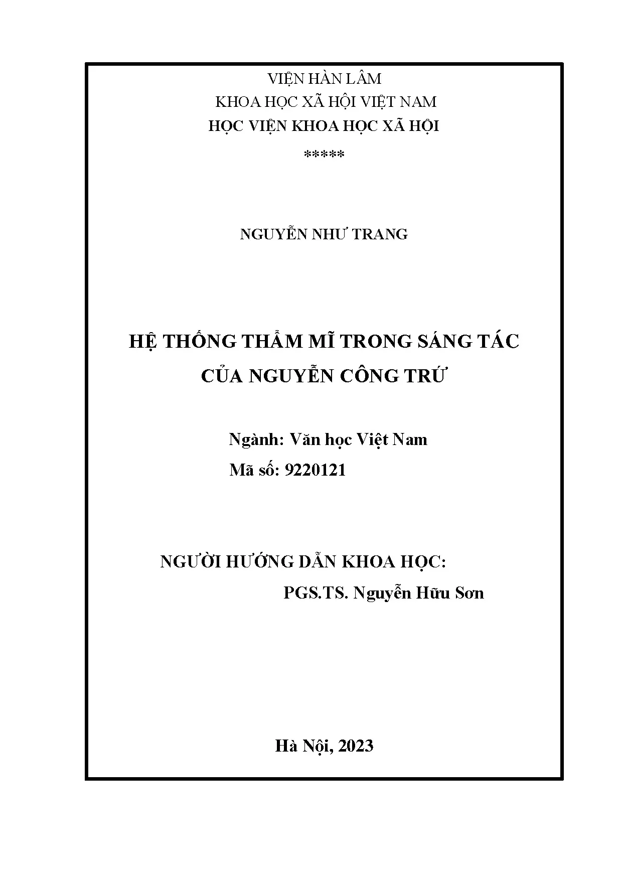 Luận án: Hệ thống thẩm mĩ trong sáng tác của Nguyễn Công Trứ