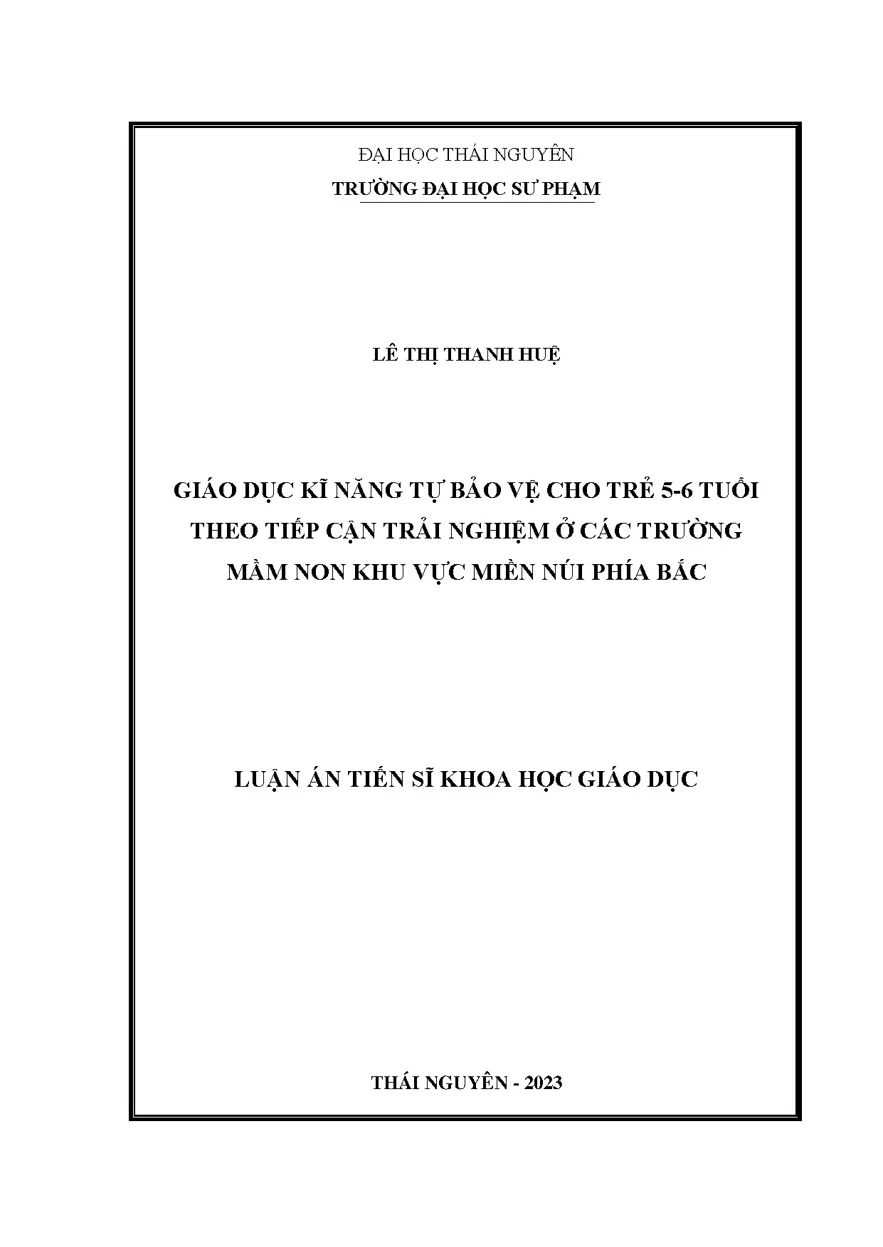 Luận án tiến sĩ giáo dục kỹ năng tự bảo vệ trẻ 5-6 tuổi