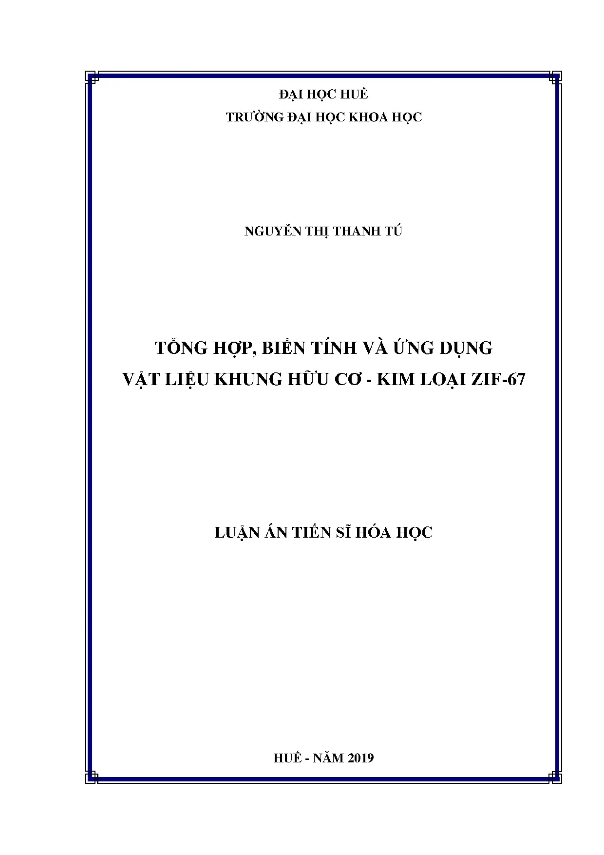 Tổng hợp, biến tính và ứng dụng ZIF-67