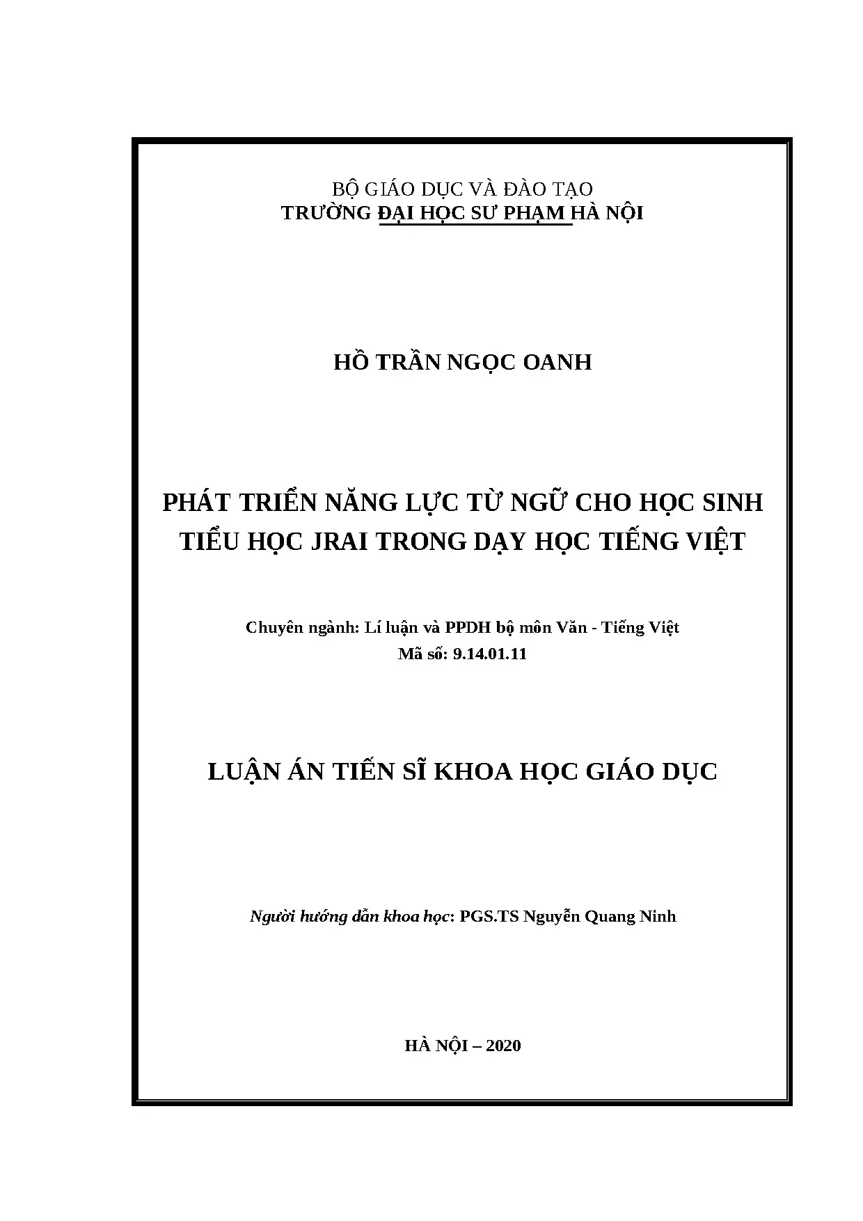 Phát triển năng lực từ ngữ cho học sinh tiểu học Jrai