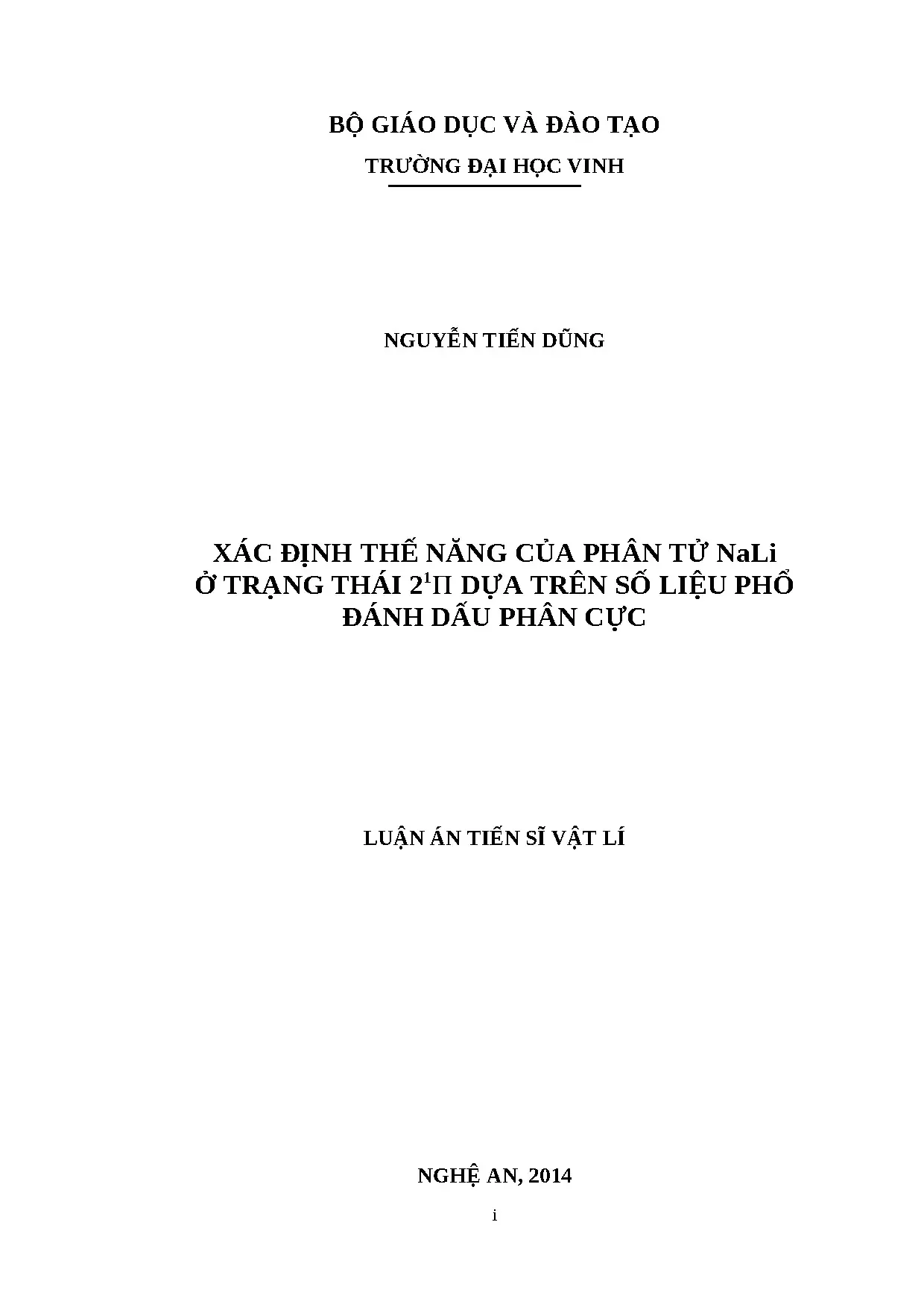 Luận án xác định thế năng của phân tử nali ở trạng thái 21