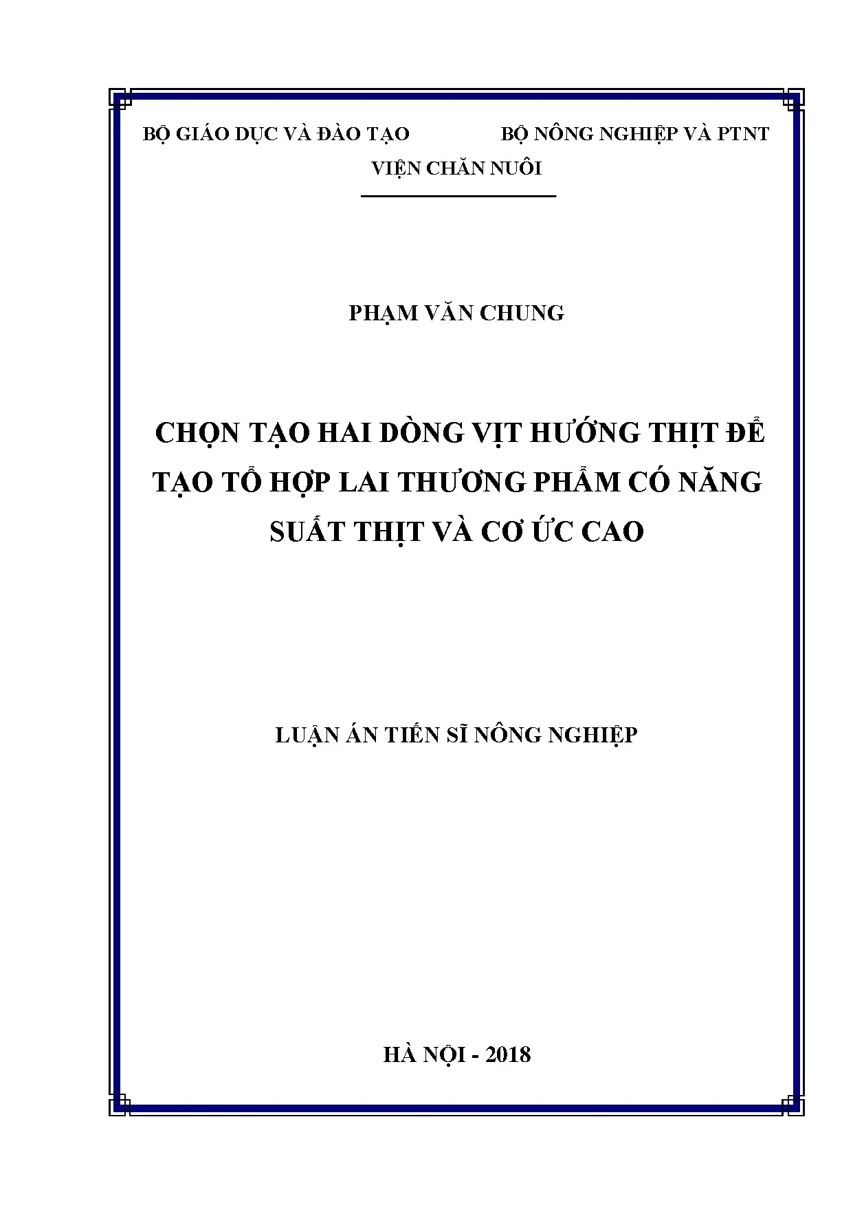 Chọn tạo hai dòng vịt hướng thịt để tạo tổ hợp lai thương ph