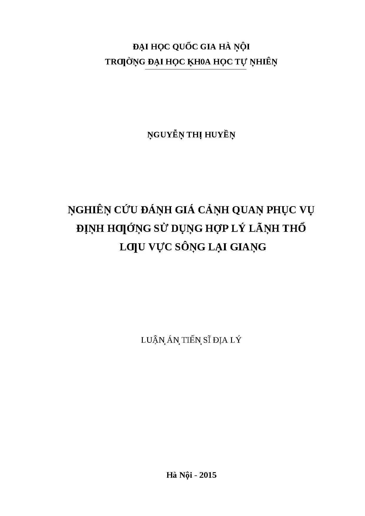 Đánh giá cảnh quan lưu vực sông Lại Giang định hướng sử dụng đất