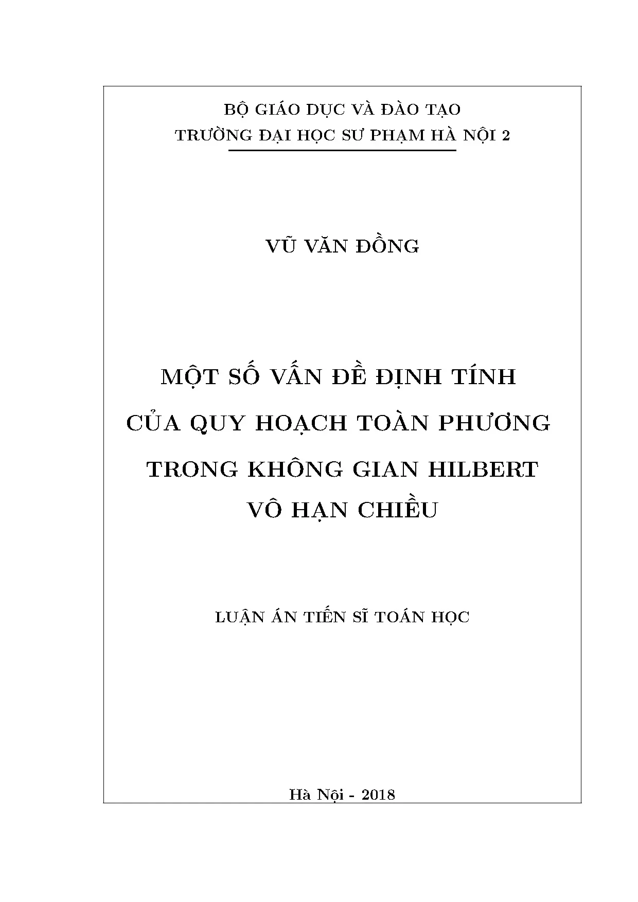 Quy hoạch Toàn phương trong Không gian Hilbert Vô hạn chiều