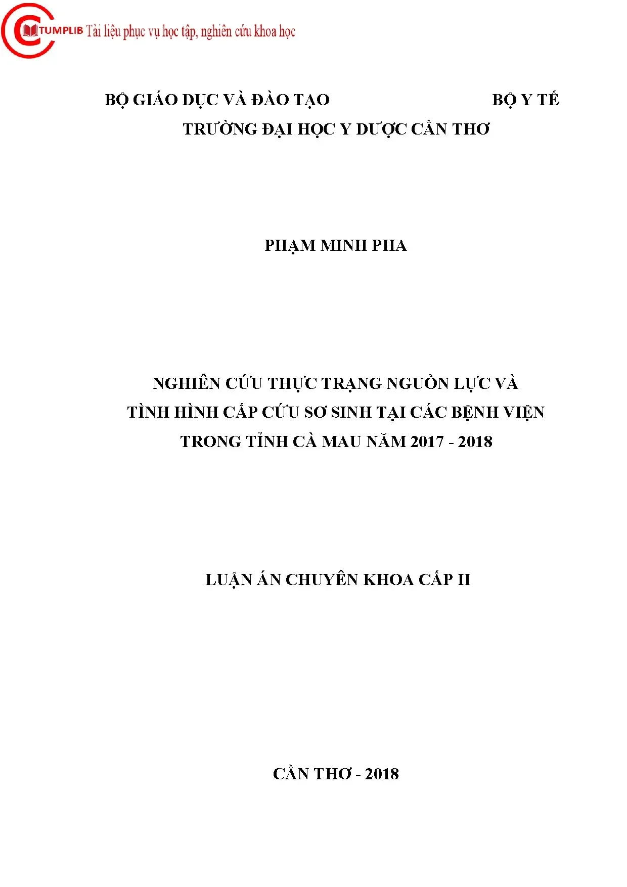 Thực trạng nguồn lực và cấp cứu sơ sinh Cà Mau 2017-2018