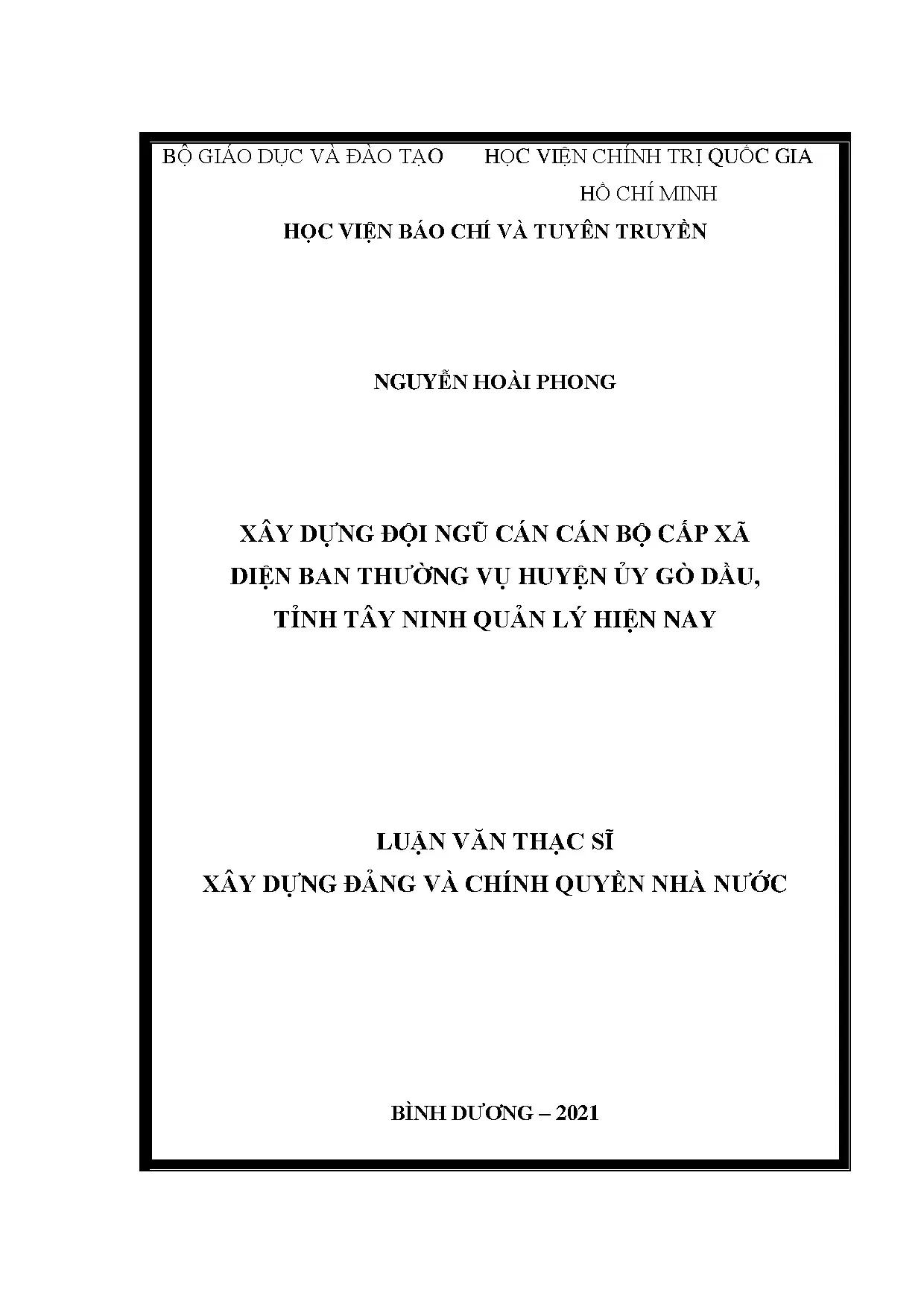 Xây dựng cán bộ cấp xã diện Ban Thường vụ Huyện ủy Gò Dầu, Tây Ninh