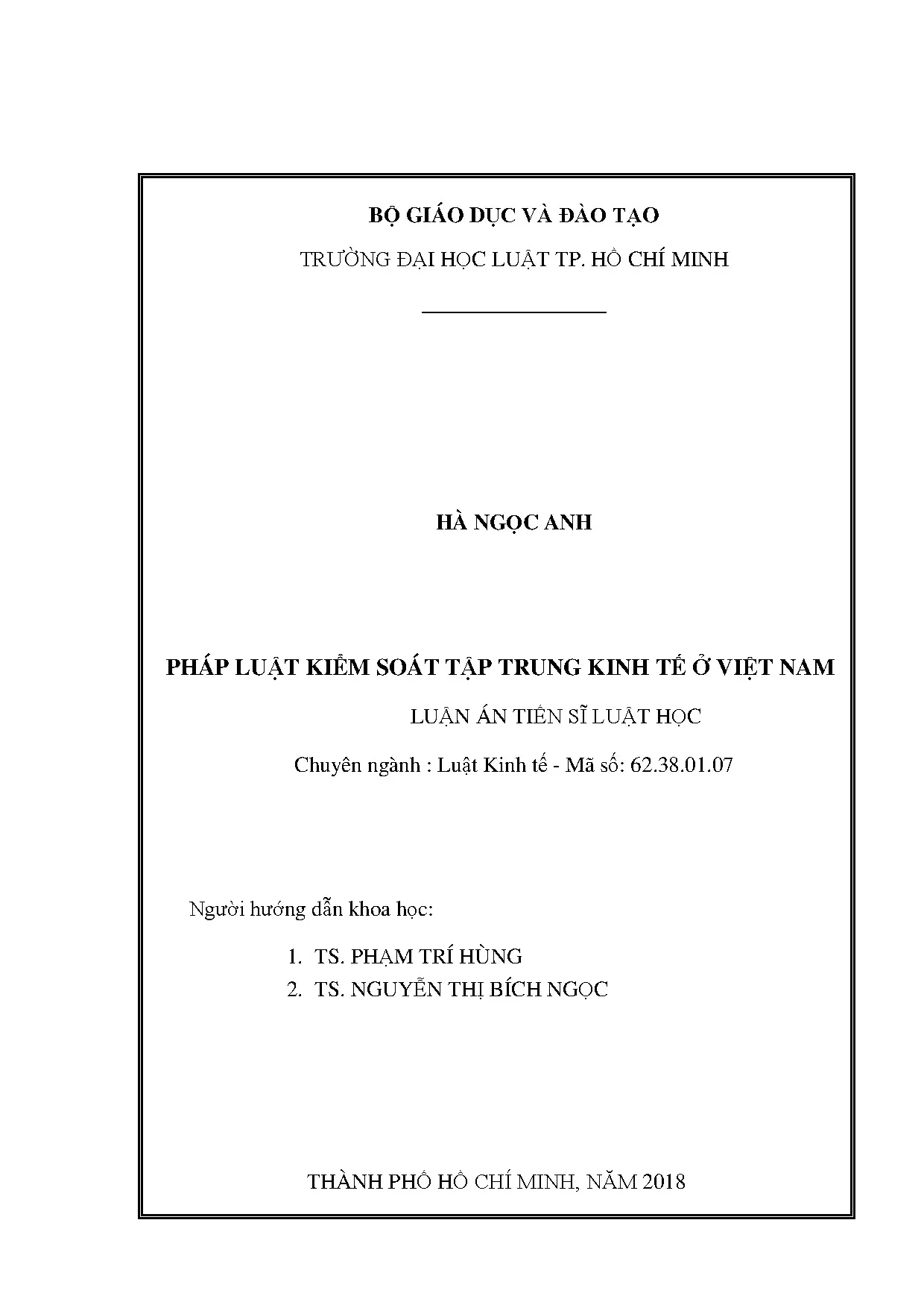 Pháp luật kiểm soát tập trung kinh tế ở Việt Nam: Luận án TS