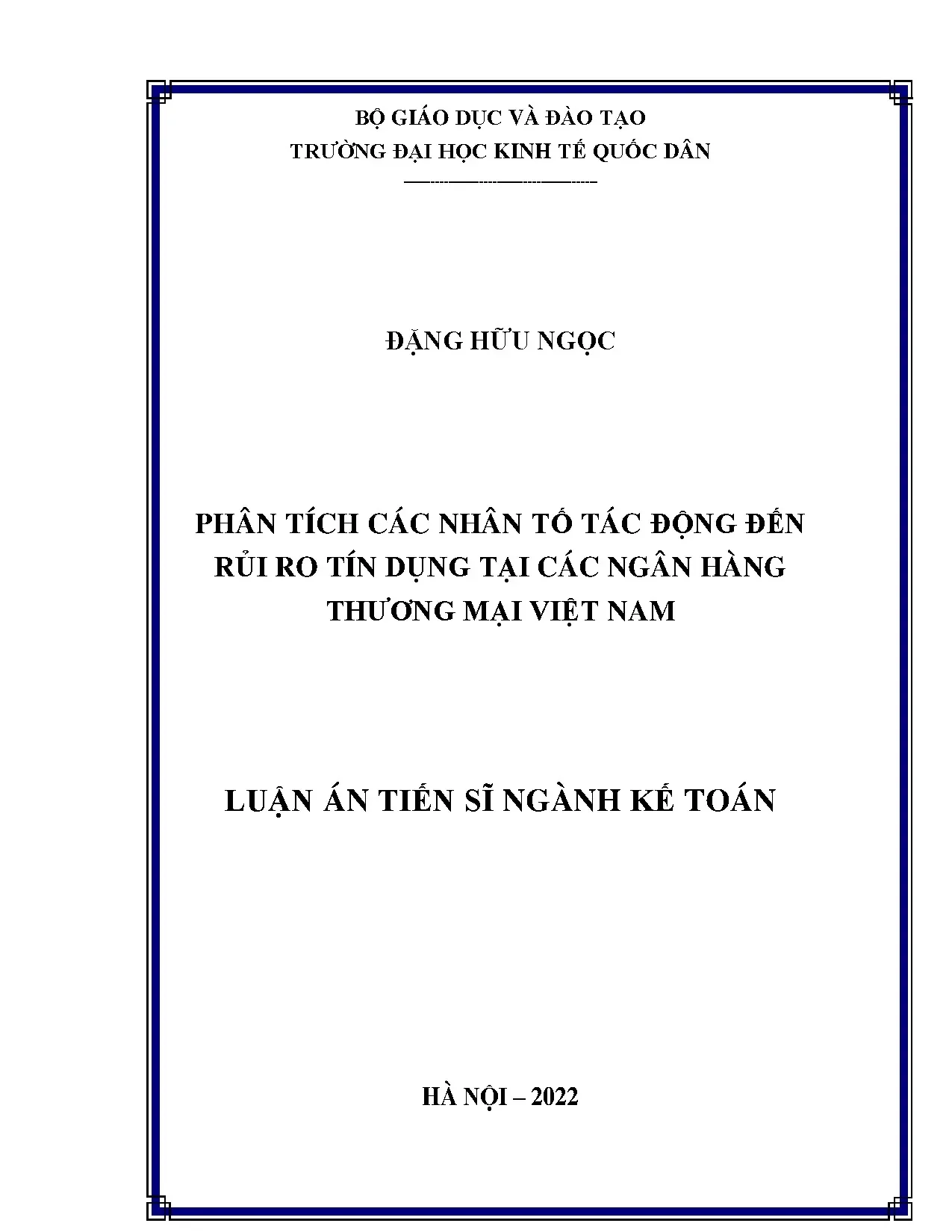 Phân tích nhân tố rủi ro tín dụng tại ngân hàng thương mại Việt Nam