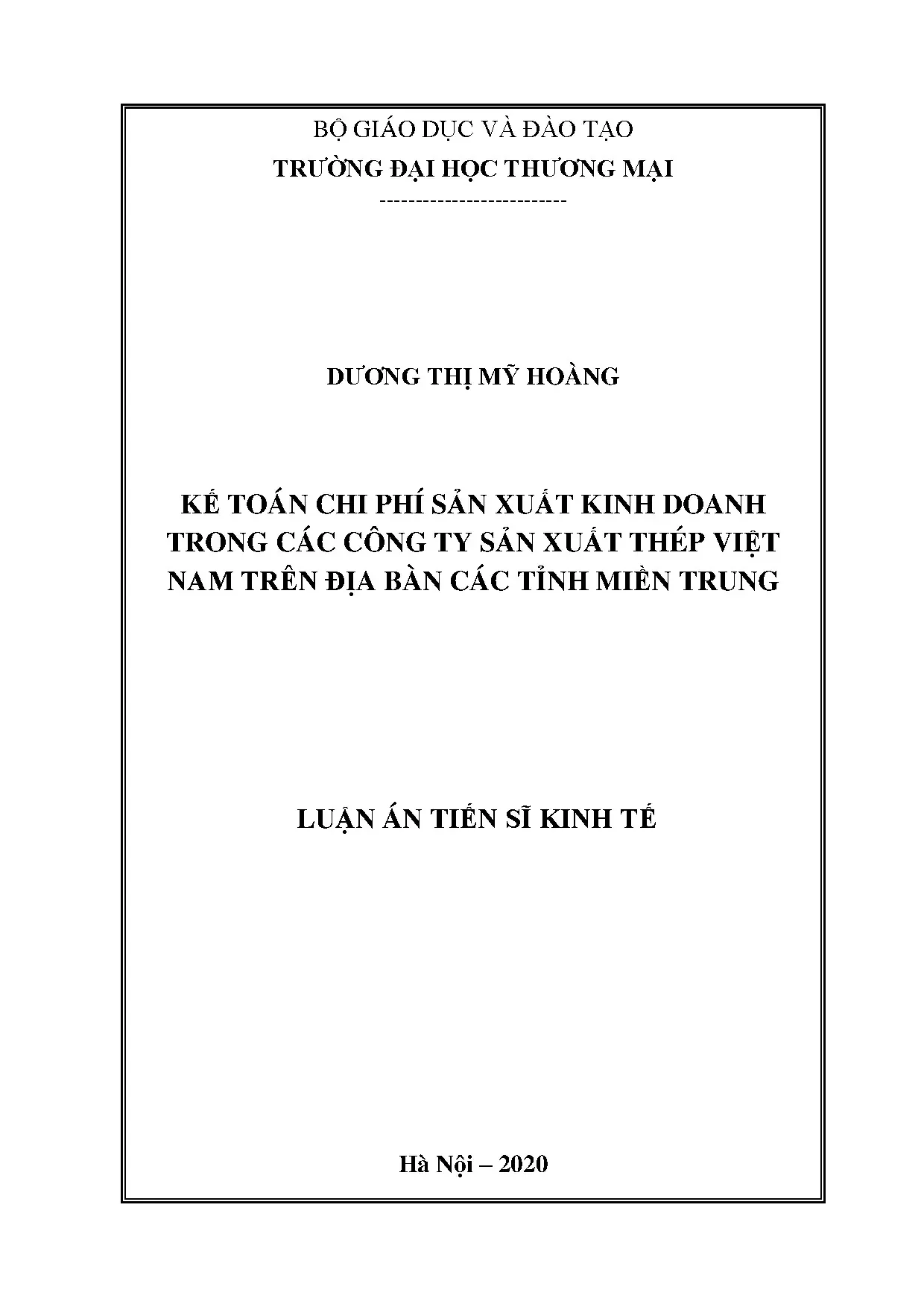 Kế toán chi phí thép Việt Nam miền Trung - Luận án TS