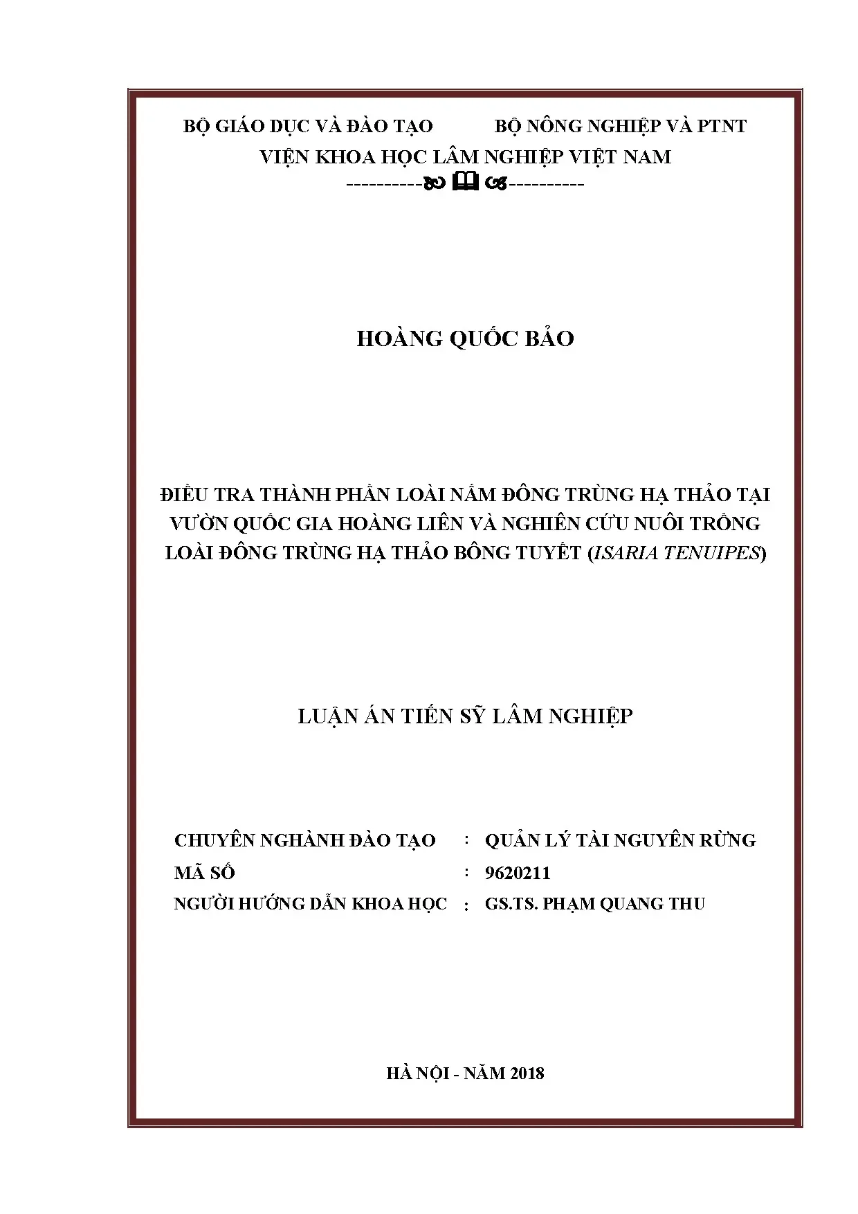Nghiên cứu thành phần loài nấm Đông trùng hạ thảo tại VQG Hoàng Liên