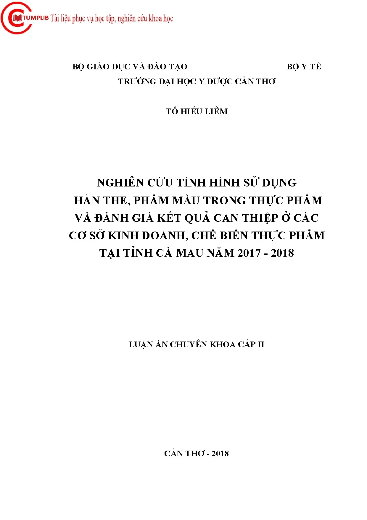 Nghiên cứu tình hình sử dụng hàn the và phẩm màu trong thực phẩm tại Cà Mau