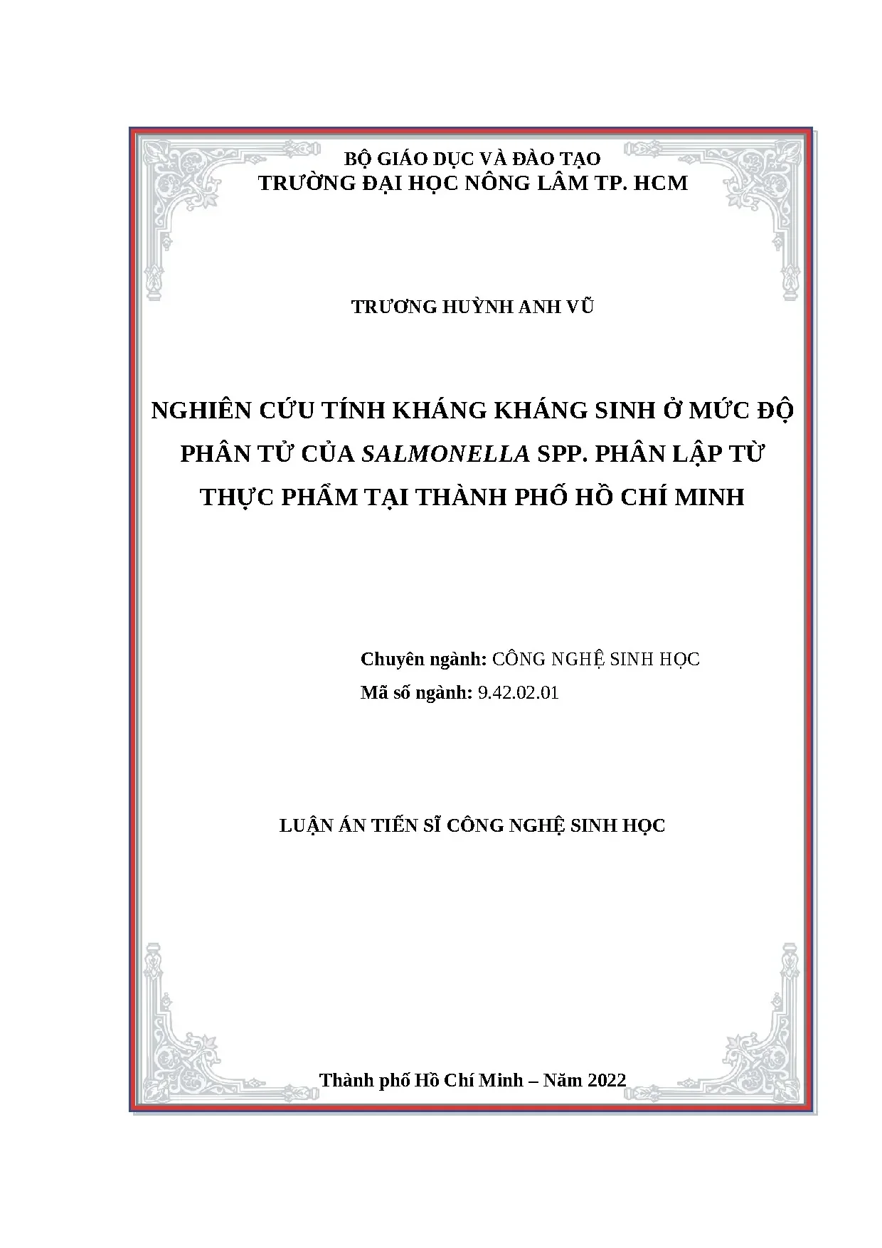 Kháng kháng sinh Salmonella spp. trong thực phẩm TP.HCM