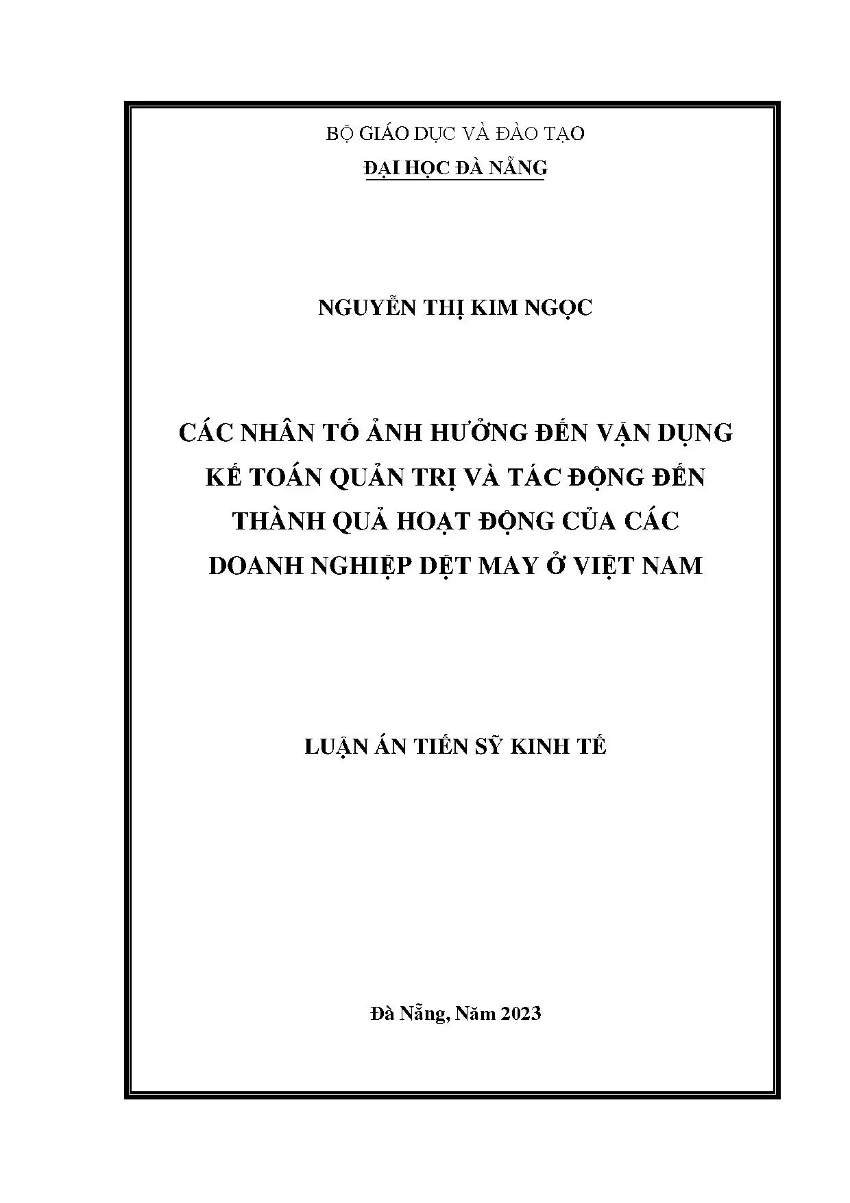 Kế toán quản trị & hiệu quả DN dệt may Việt Nam