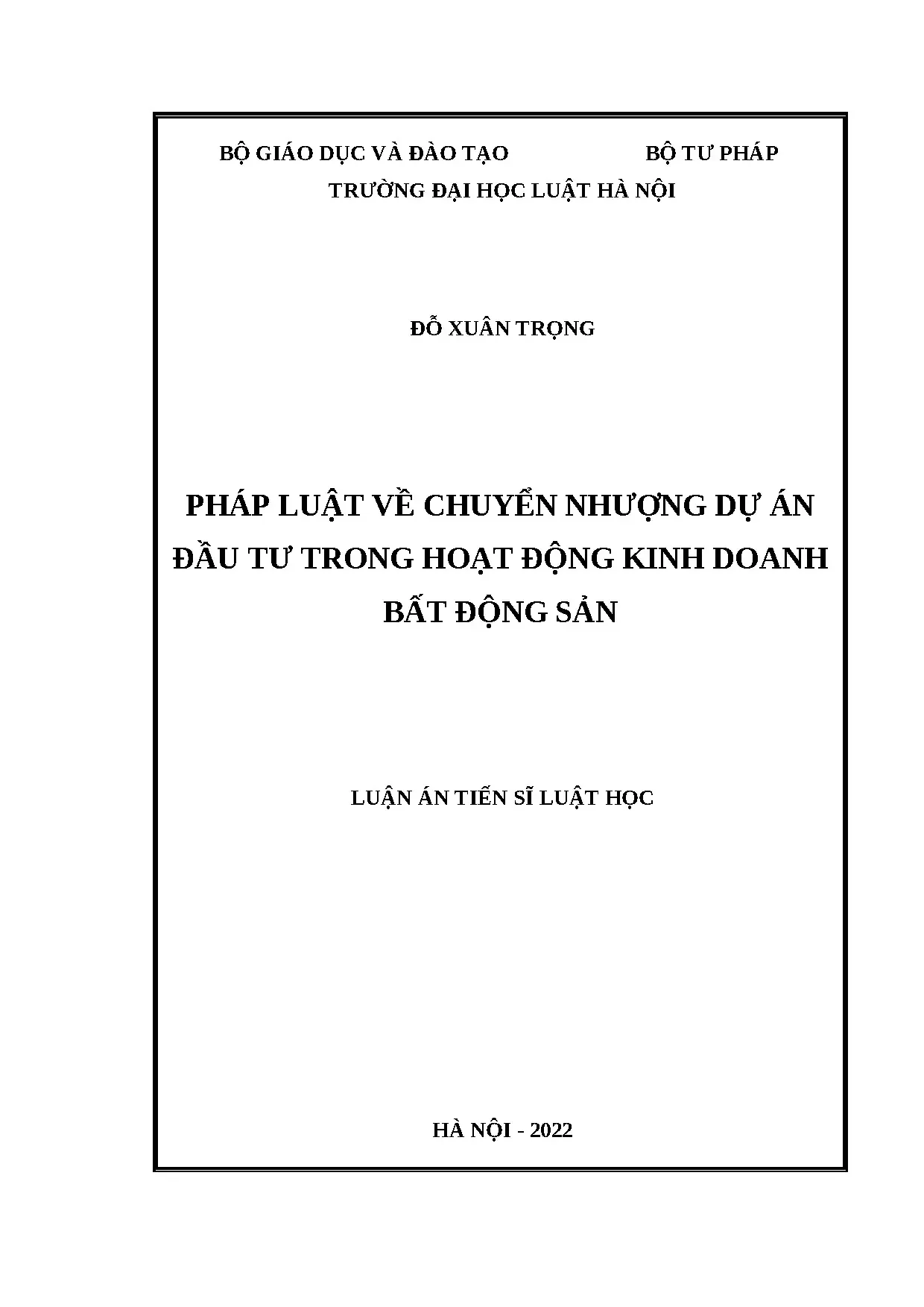 Pháp luật chuyển nhượng dự án BĐS - Luận án TS Luật