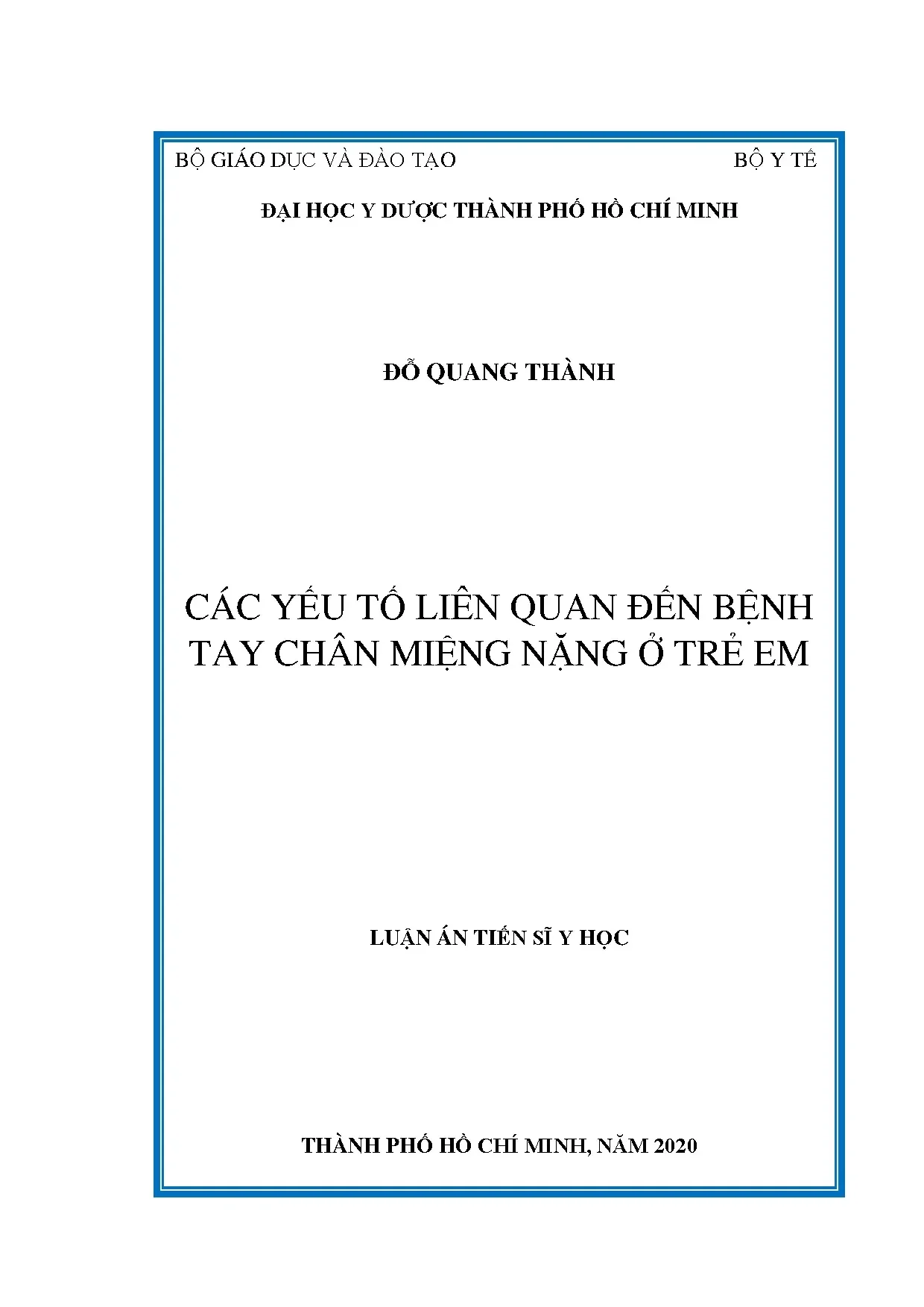 Luận án tiến sĩ: Các yếu tố liên quan bệnh tay chân miệng nặng ở trẻ em