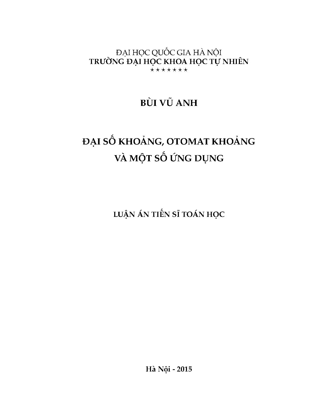 Luận án tiến sĩ đại số khoảng, otomat khoảng và ứng dụng