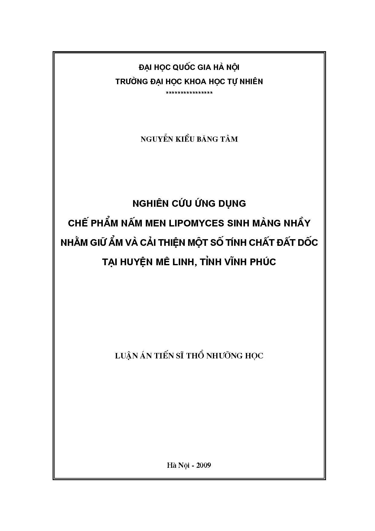 Ứng dụng chế phẩm nấm men Lipomyces cải thiện đất dốc huyện Mê Linh