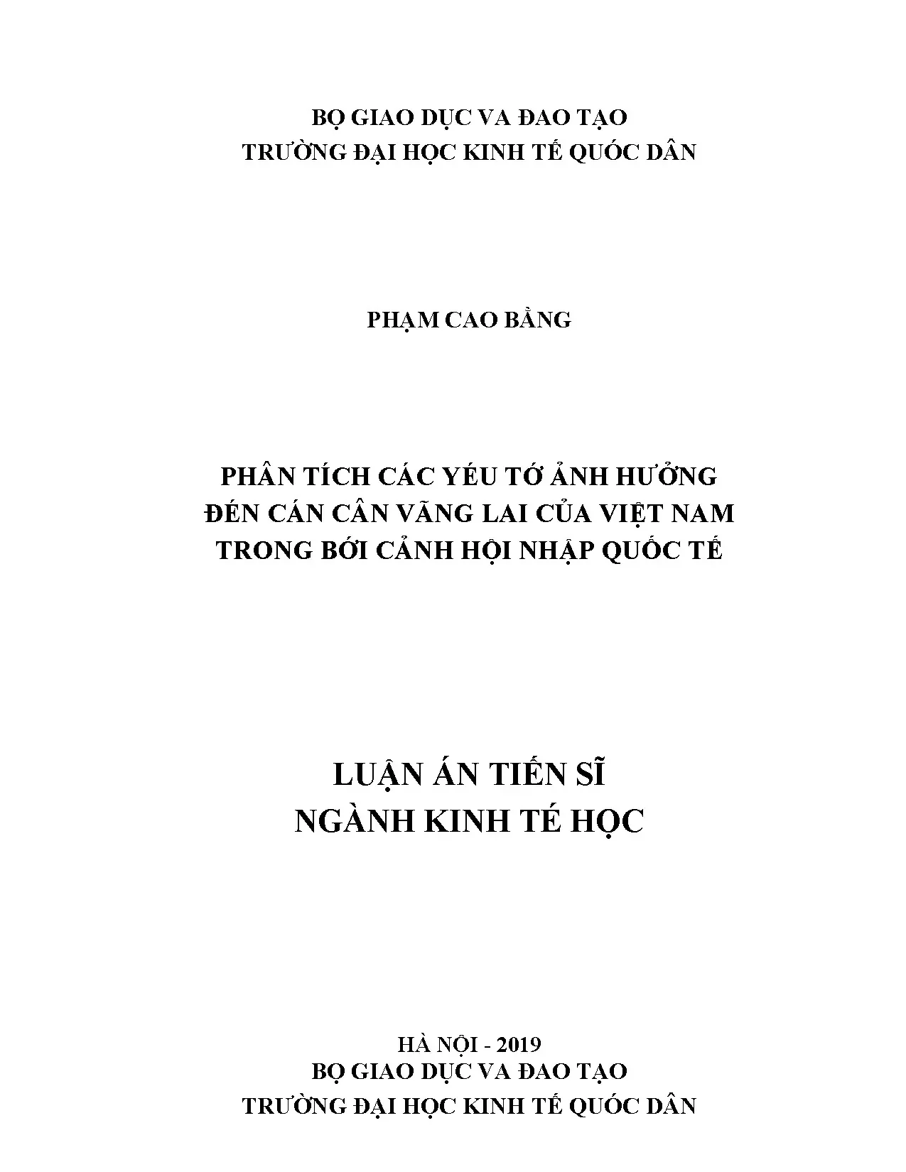 Phân tích yếu tố ảnh hưởng cán cân vãng lai Việt Nam
