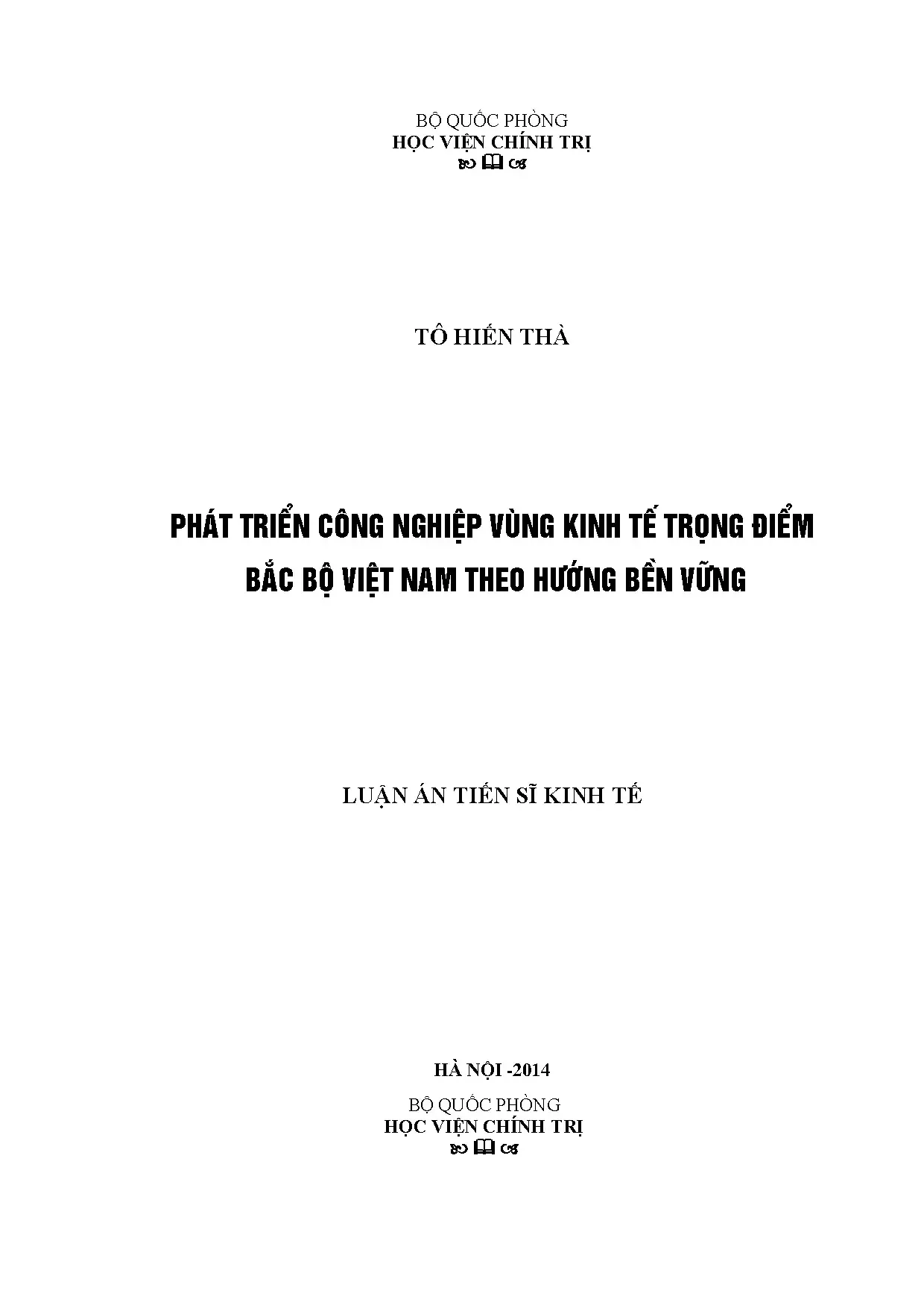 Luận án tiến sĩ phát triển công nghiệp bền vững vùng KTTĐ Bắc Bộ