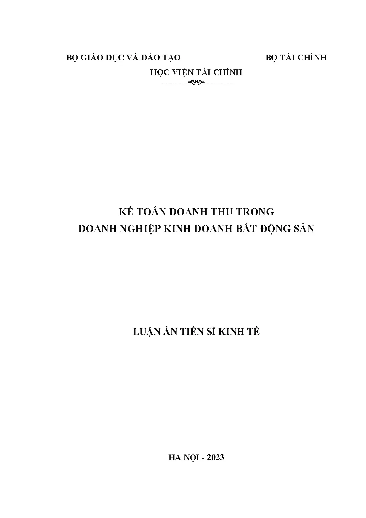 Kế toán doanh thu trong doanh nghiệp bất động sản (Luận án tiến sĩ)