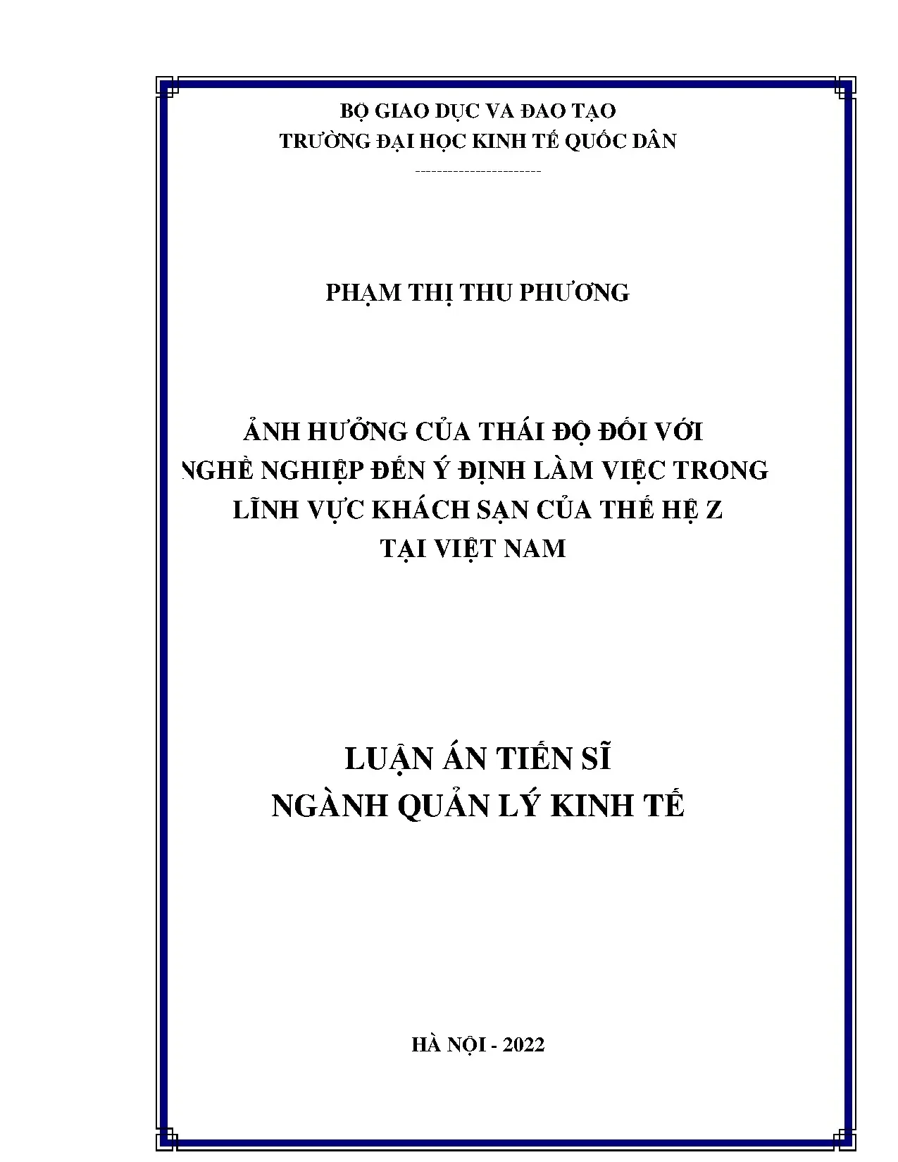 Ảnh hưởng thái độ nghề nghiệp đến ý định làm việc khách sạn